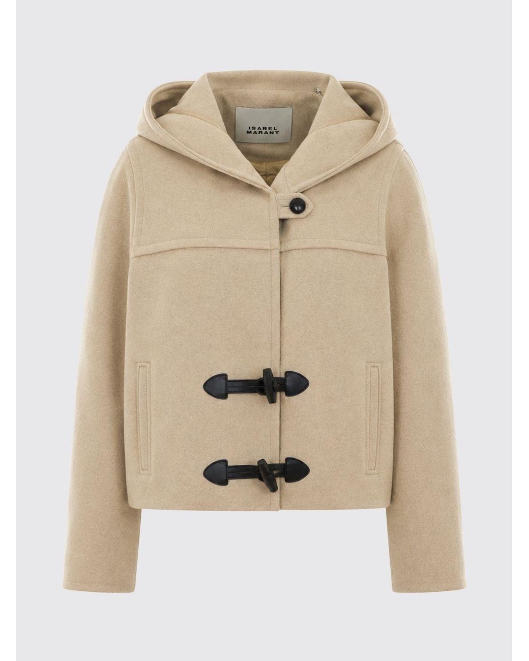 Isabel Marant Natural Short Cotton Duffle Coat With Hood And Leather Inserts