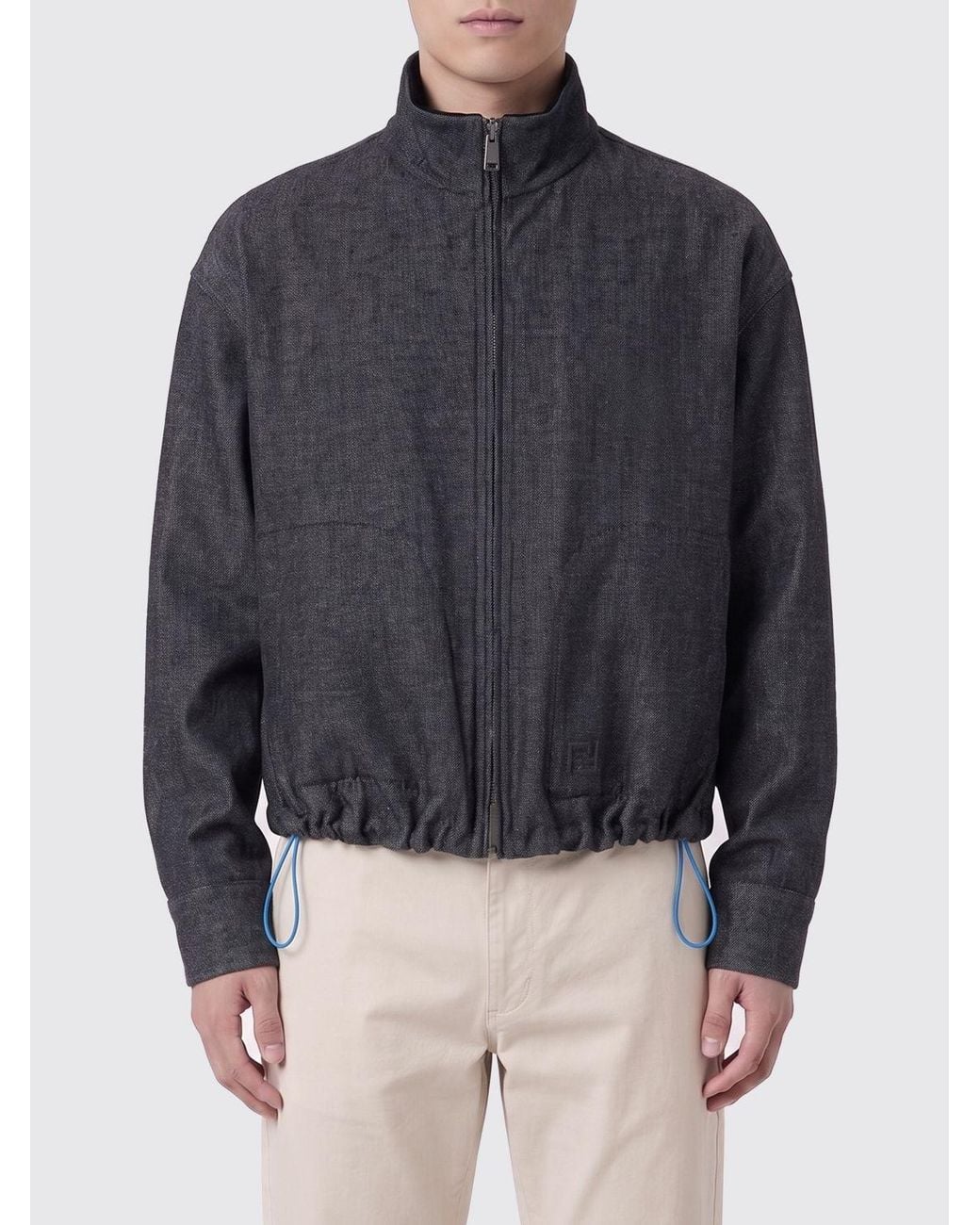 Fendi Blue Linen Cotton And Silk Bomber Jacket for men