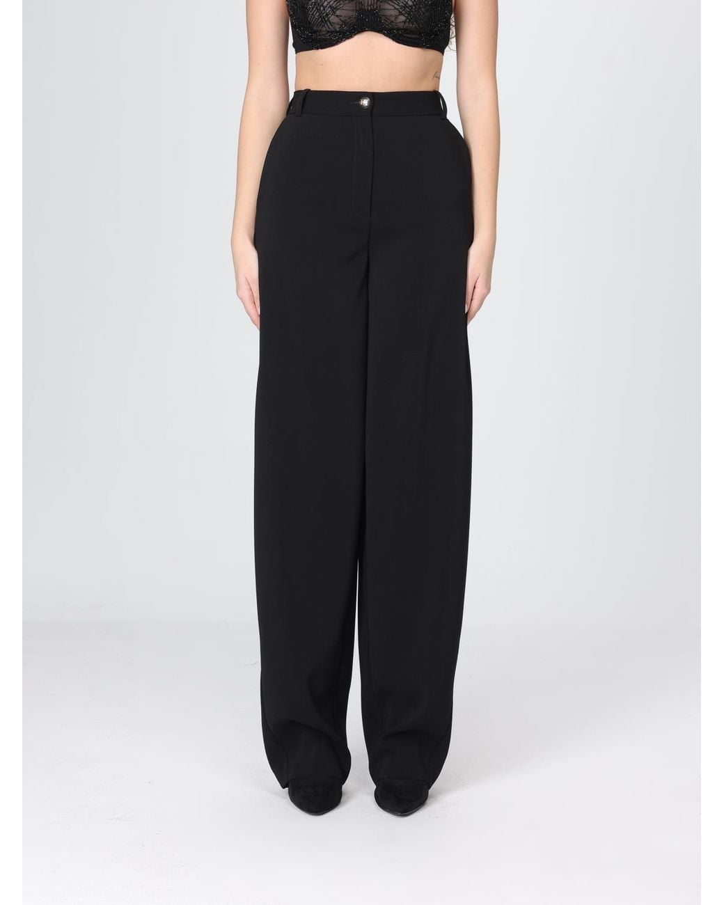 Elisabetta Franchi Black Wide Leg Crêpe Trousers