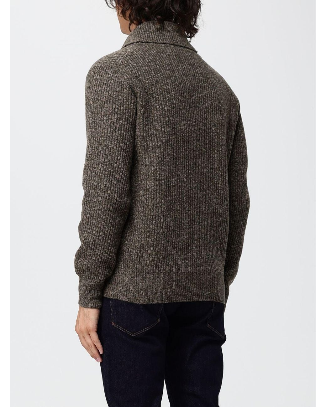 Brooksfield Gray Shawl Collar Ribbed Wool Cardigan With Buttons for men