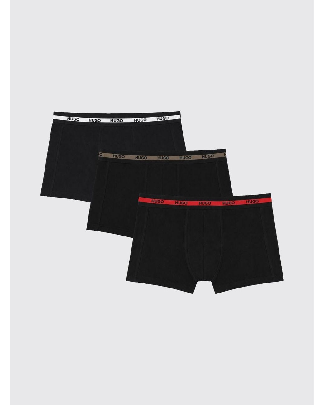 HUGO Black Set Of 3 Cotton Trunks With Contrast Logo Waistband for men