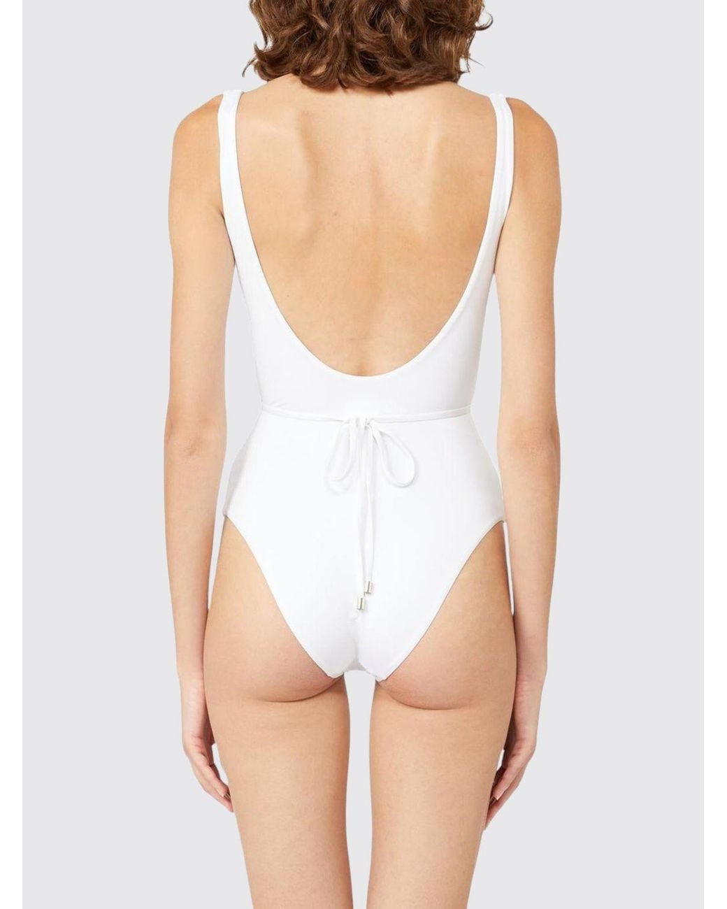 Max Mara White One-Piece Swimsuit With Flocked Logo And Tie-Waist Belt