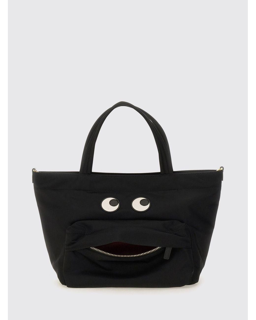 Anya Hindmarch Black Eyes Nylon Handbag With Graphic Print And Removable Shoulder Strap