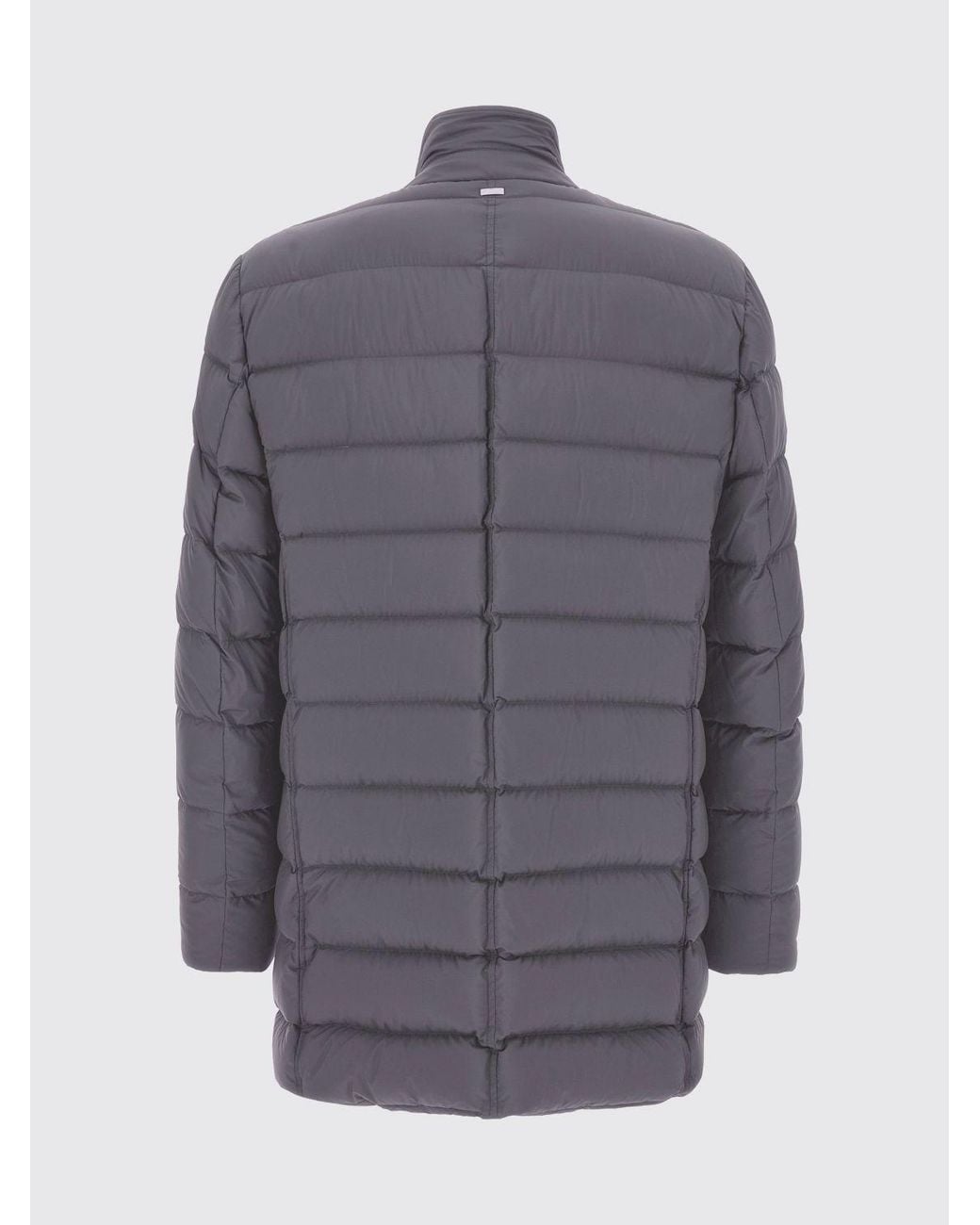 Herno Gray Long Quilted Nylon Puffer Coat With High Neck And Button Closure for men