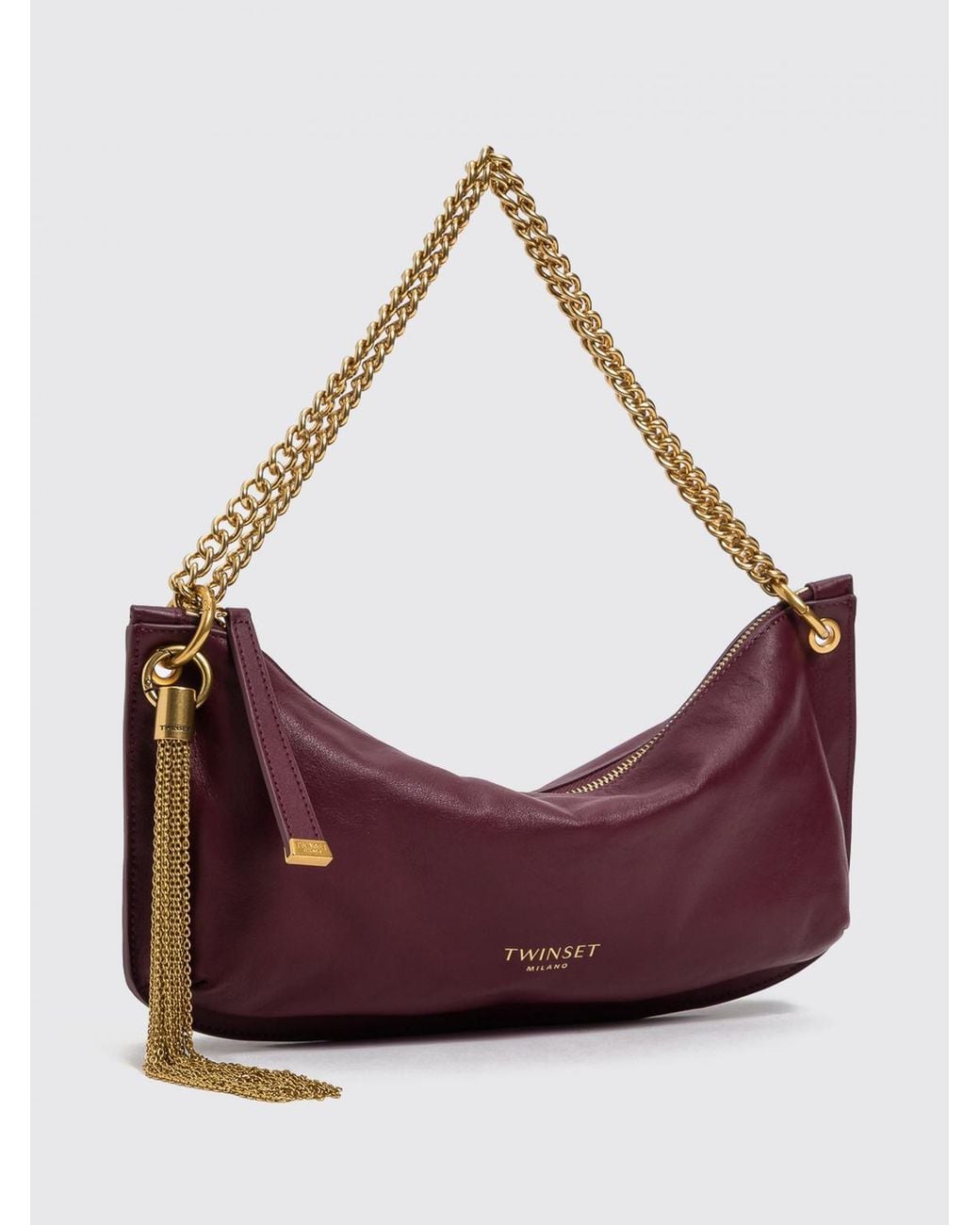 Twinset Purple Smooth Leather Shoulder Bag With Metallic Mesh Handle
