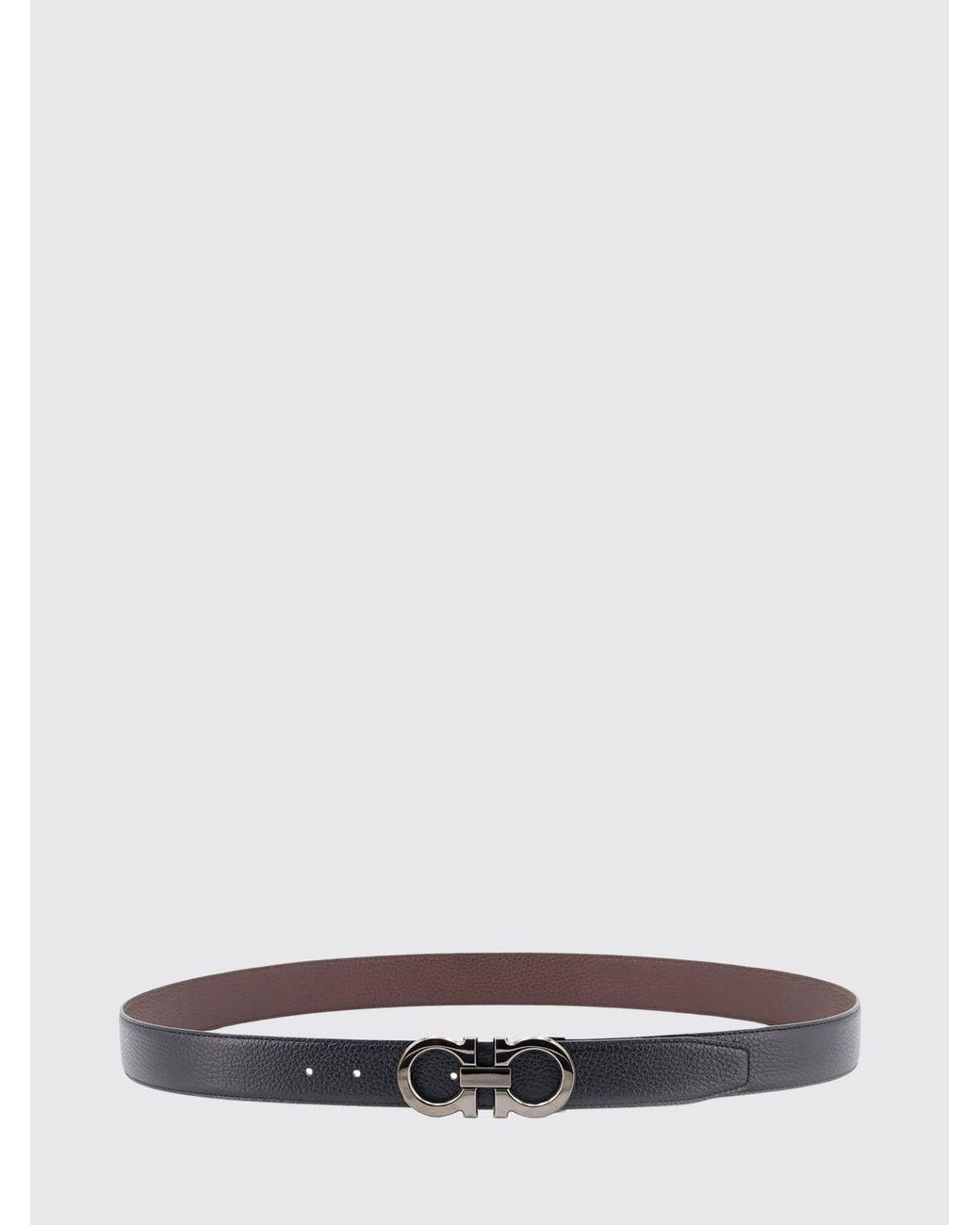 Ferragamo White Gancini Reversible Hammered Leather Belt for men