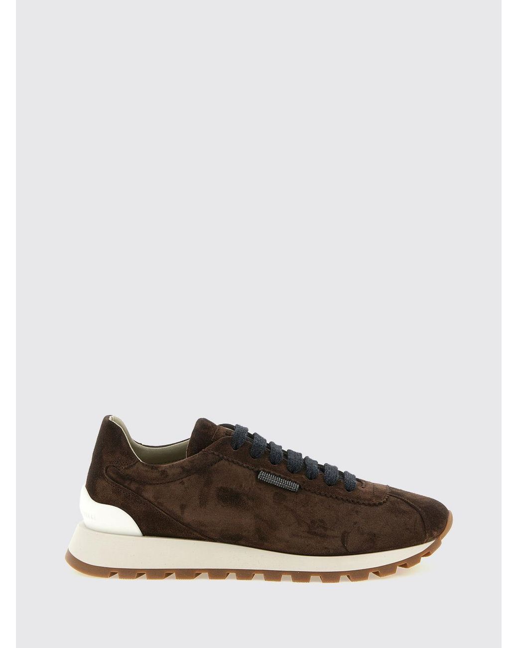 Brunello Cucinelli White Suede Calfskin Low-Top Trainers With Monili Detail
