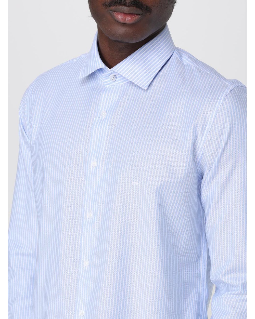 Michael Kors White Slim Fit Striped Dress Shirt for men