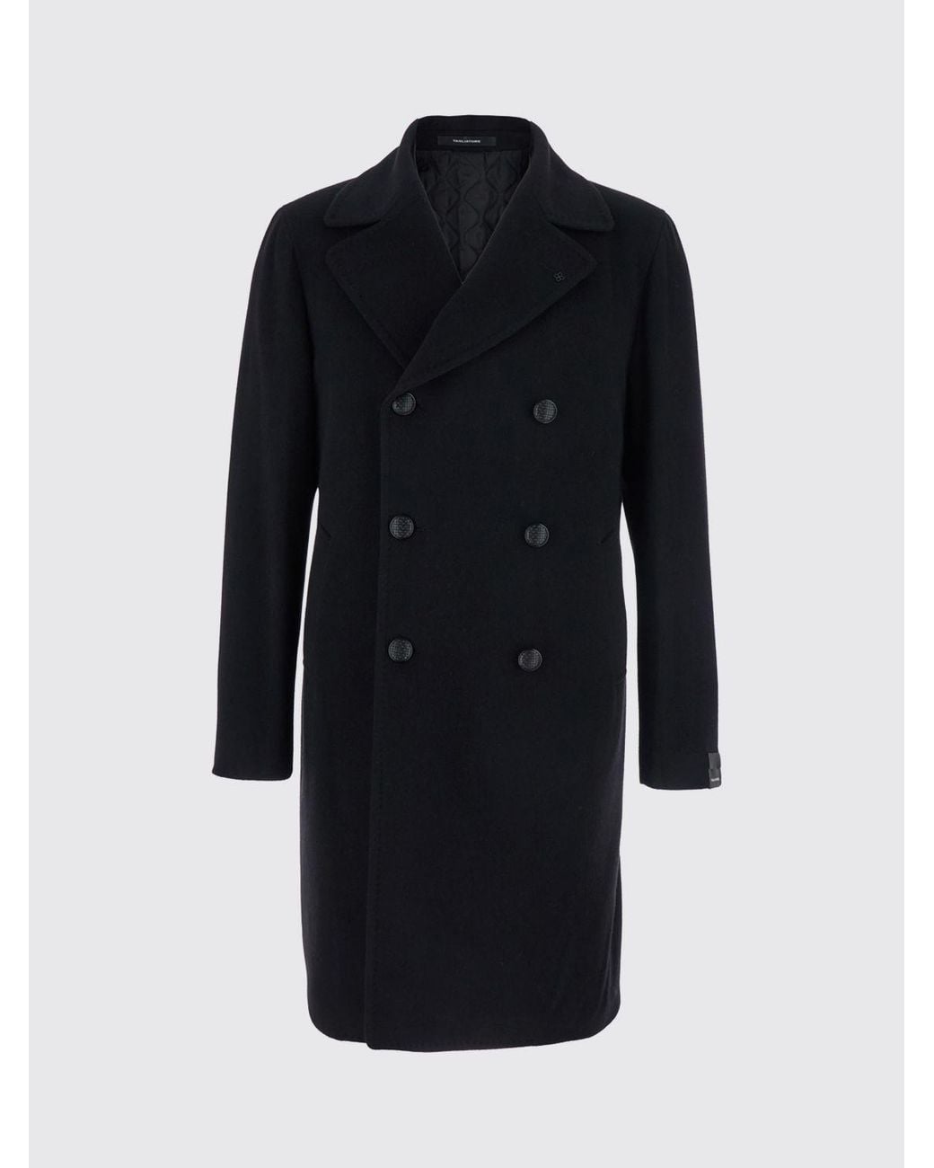 Tagliatore Blue Knee-Length Double-Breasted Wool Coat With Peak Lapels for men