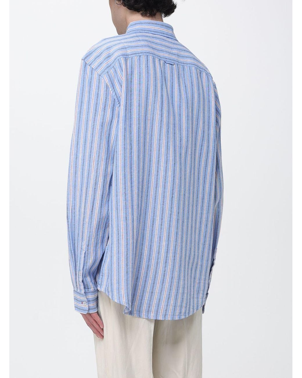 Tommy Hilfiger Blue Relaxed Fit Striped Cotton Shirt With Embroidered Flag Logo for men