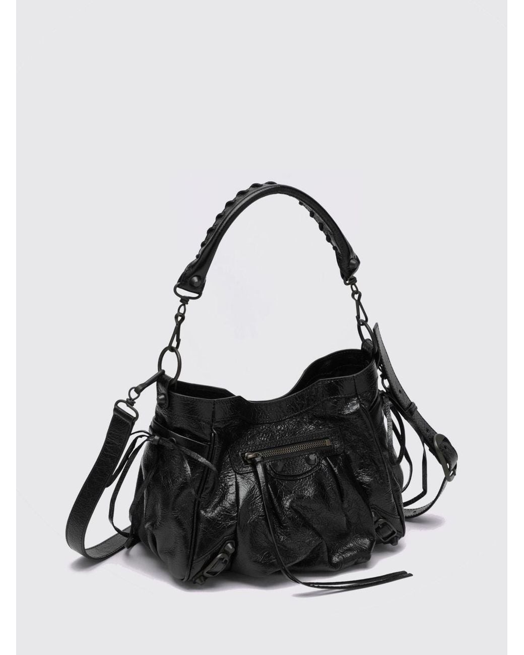 Balenciaga Black Le City Studded Arena Lambskin Shoulder Bag