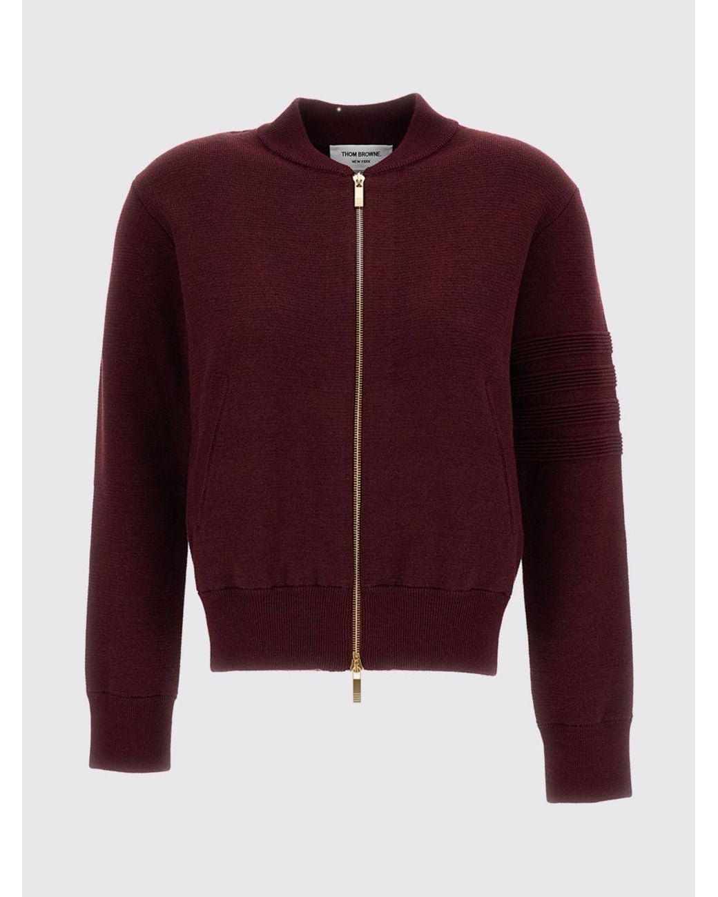 Thom Browne Purple Virgin Wool And Linen Blend Bomber Jacket With Zip Closure