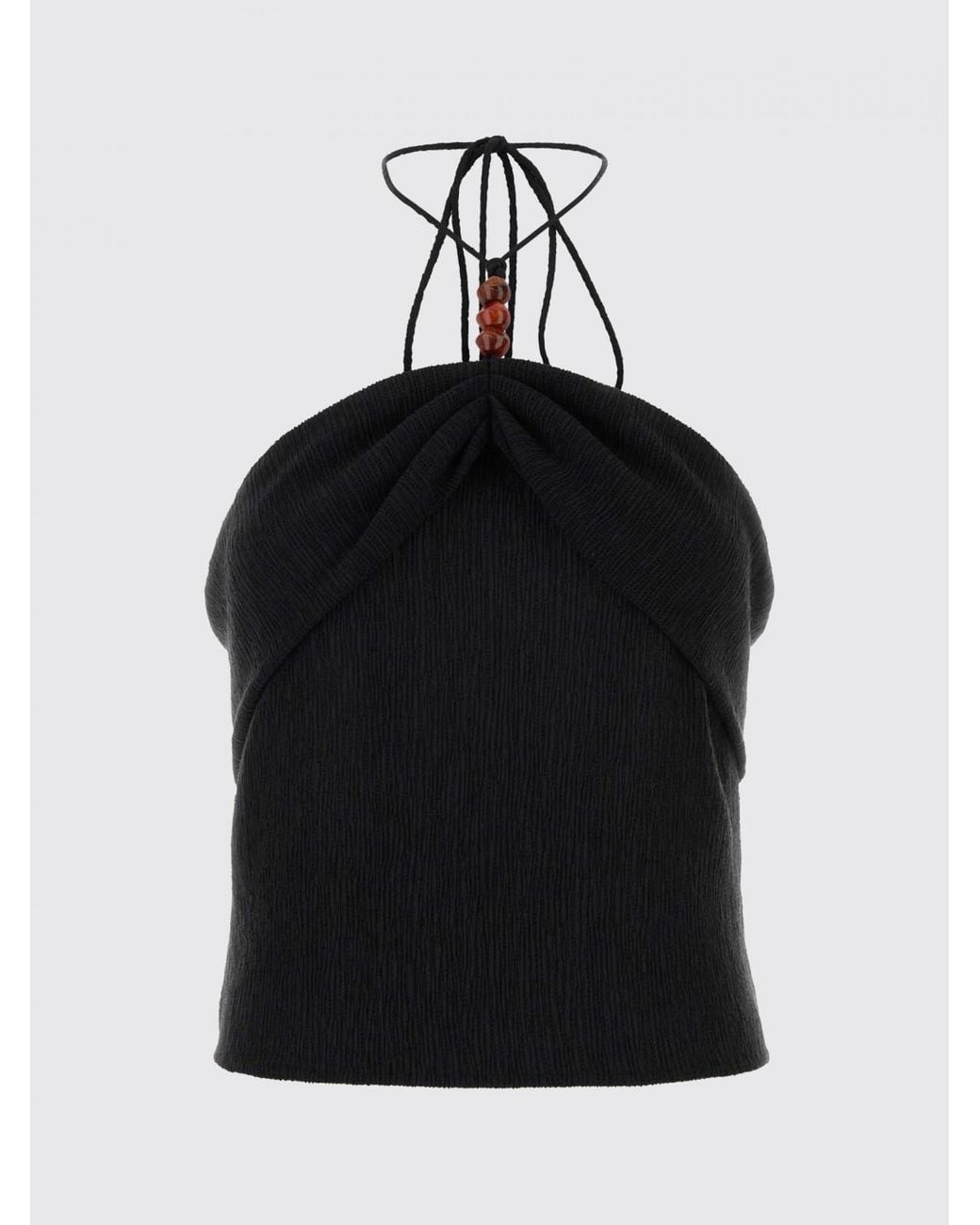 Magda Butrym Black Slim Fit Beaded X-Neck Top With Thin Straps