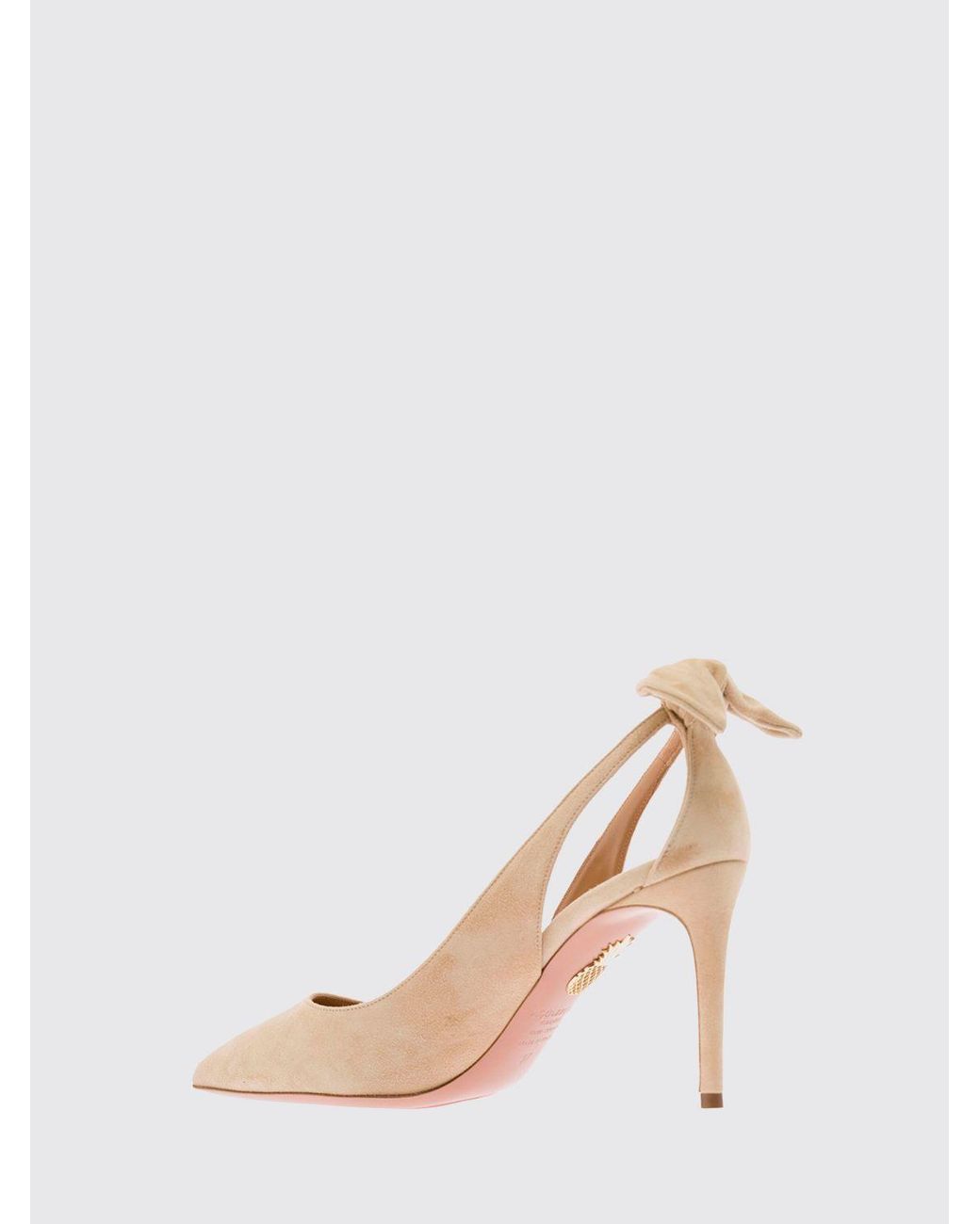 Aquazzura Natural Bow Tie Suede Pumps With Stiletto Heel And Knot Detail