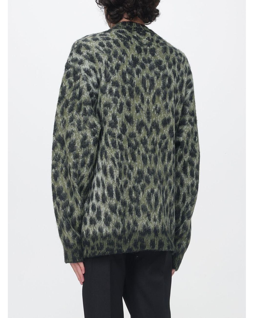 Laneus Green Animal Print V-Neck Cardigan for men