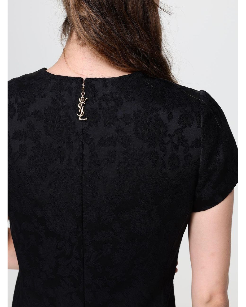 Saint Laurent Black Floral Print Cotton Blend Mini Sheath Dress