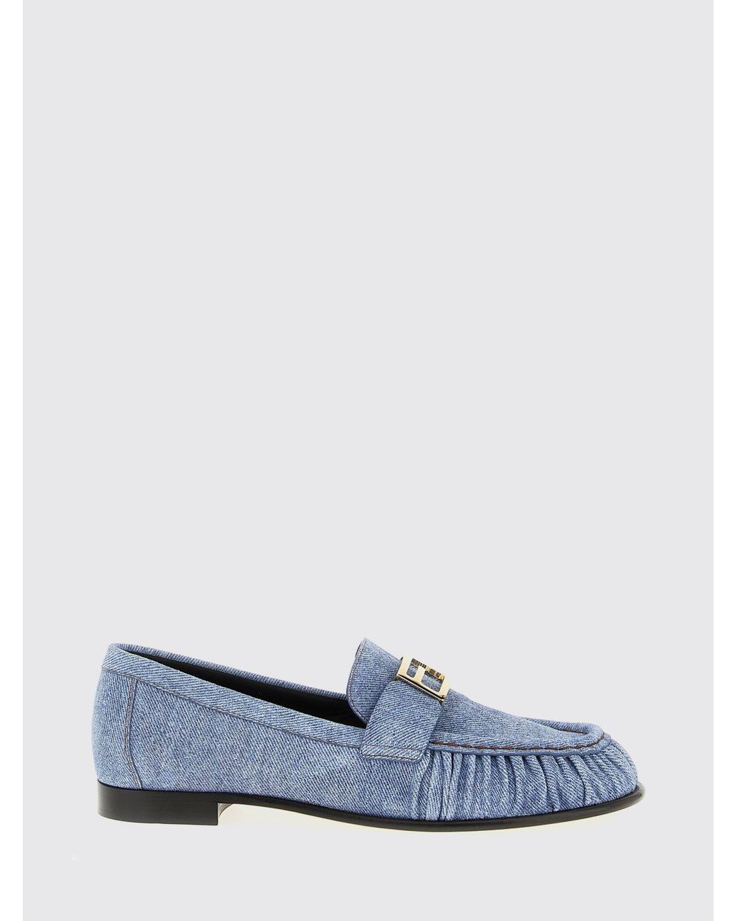 Fendi White Baguette Cotton Denim Loafers