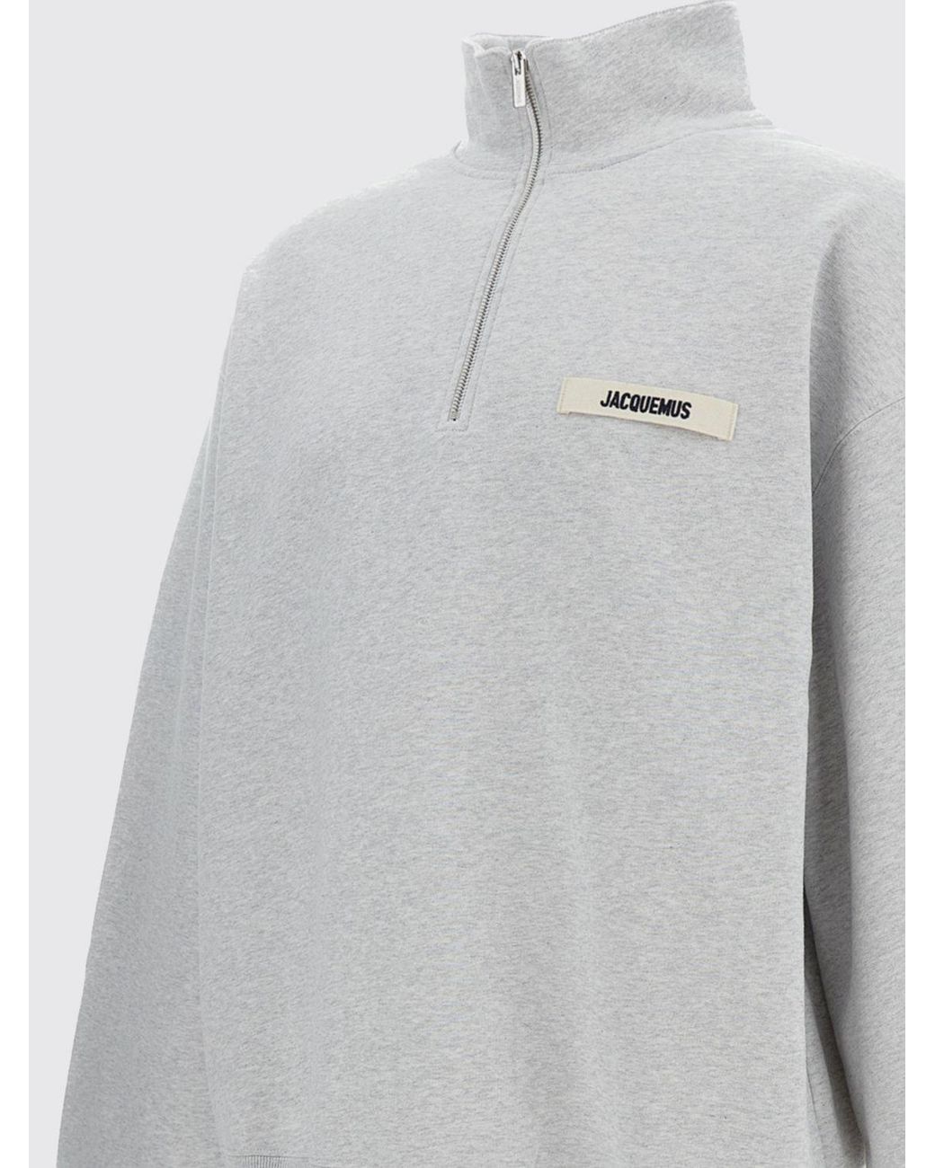 Jacquemus Gray High Neck Relaxed Fit Cotton Jumper With Zip for men