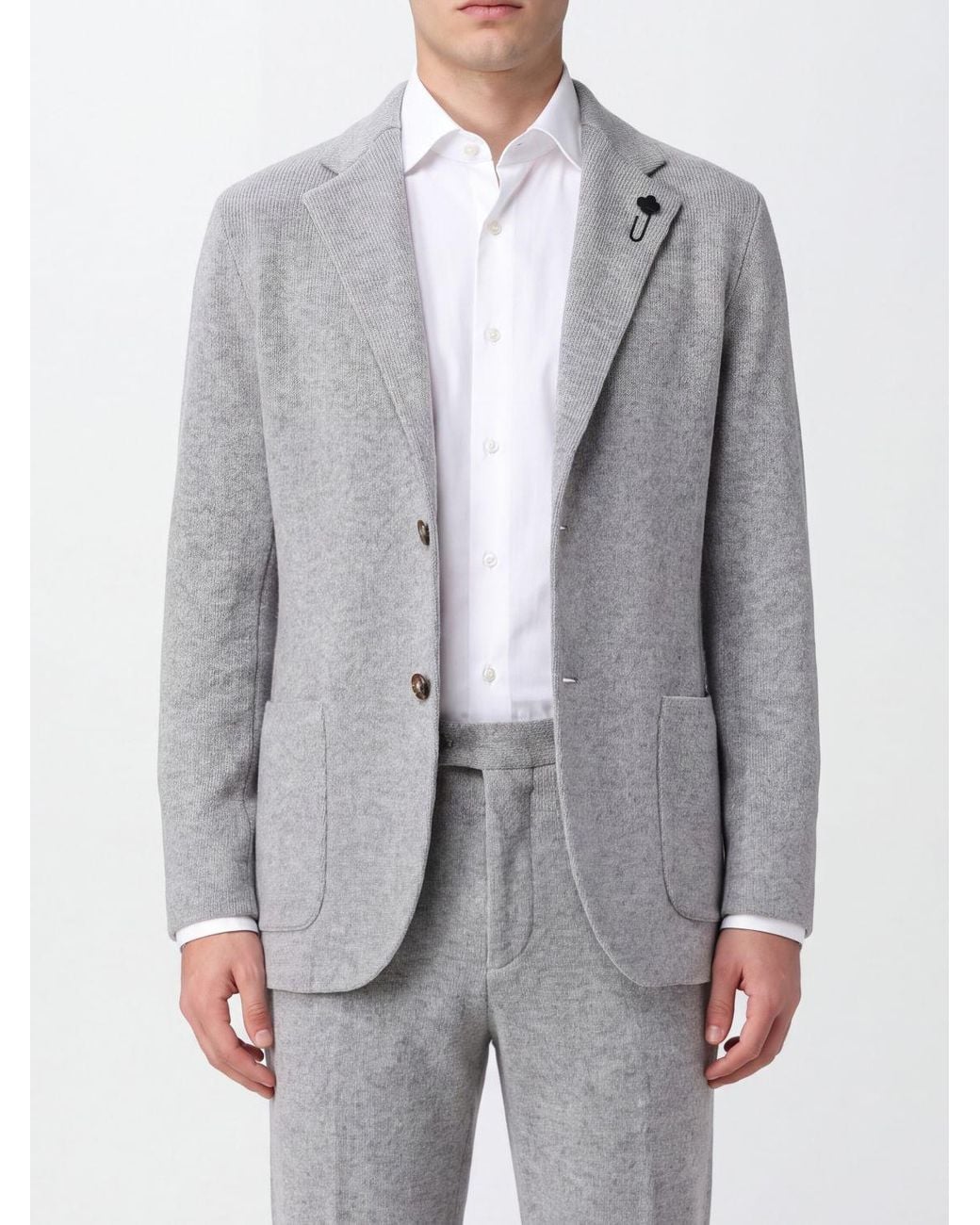 Lardini Gray Single-Breasted Pure Cashmere Blazer With Patch Pockets And Notch Lapels for men