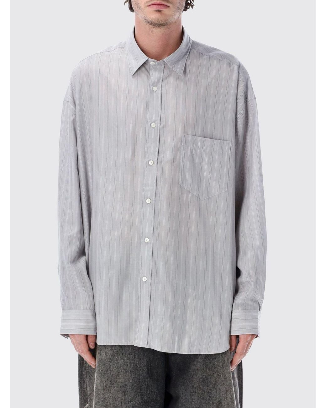 Acne Gray Striped Cotton Casual Shirt for men