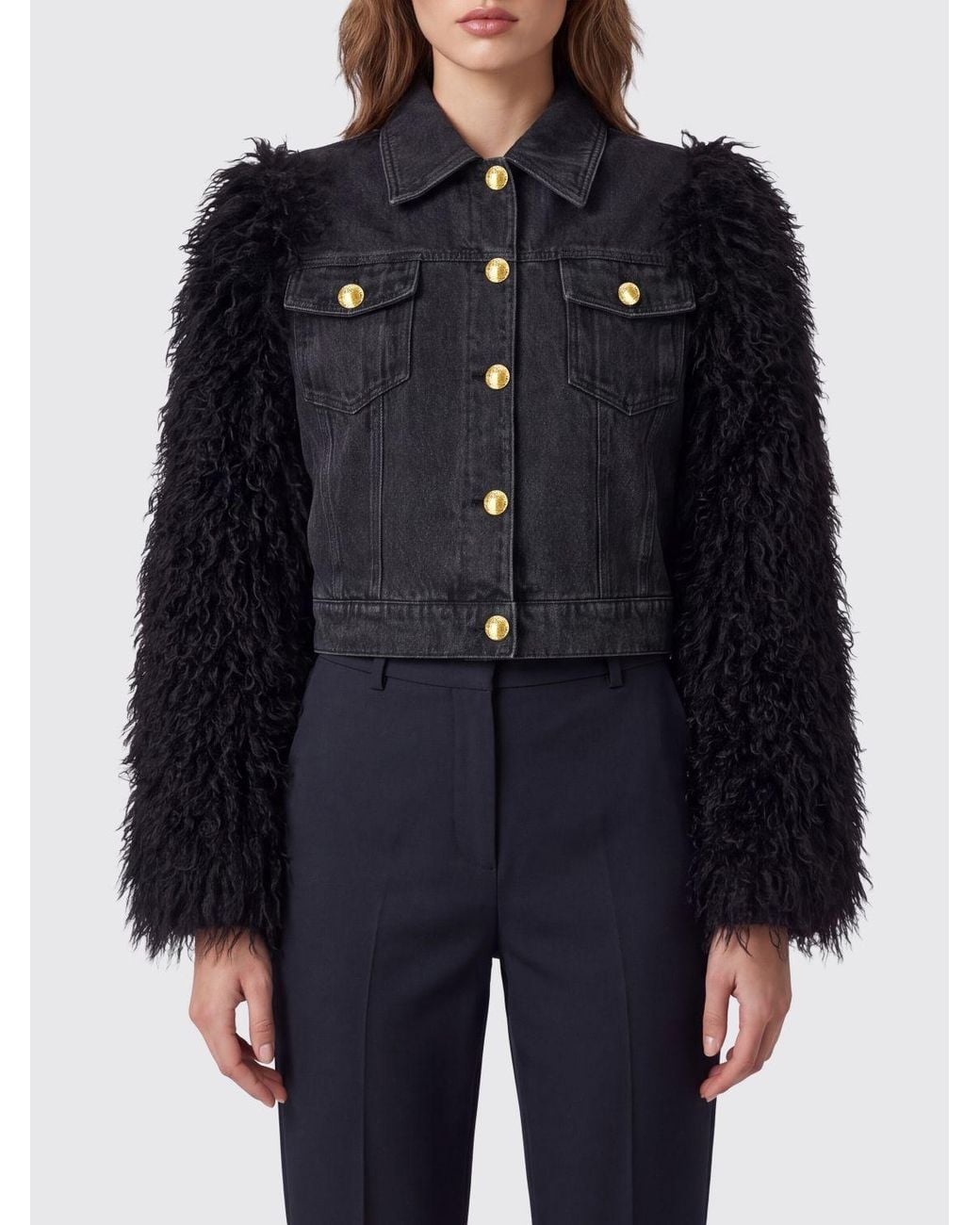 Twinset Blue Cotton Denim Jacket With Faux Fur Details