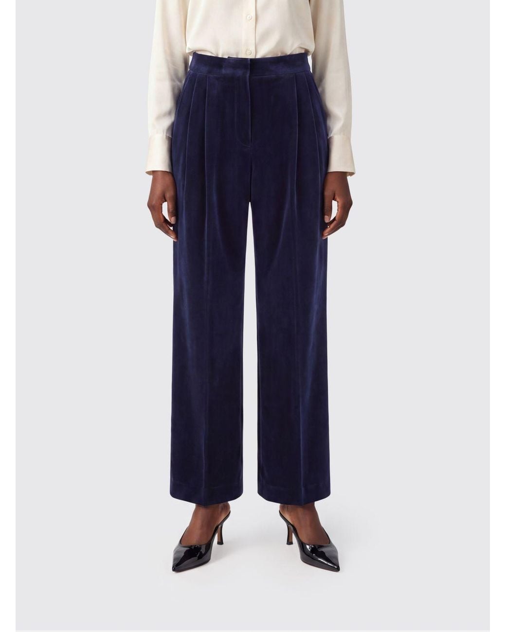 Jil Sander Blue Wide-Leg Pleated Velvet Tailored Trousers