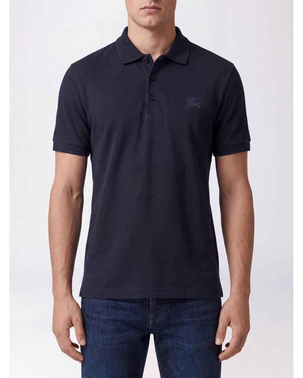 Burberry Blue Short-Sleeved Cotton Polo Shirt With Embroidered Ekd Logo for men
