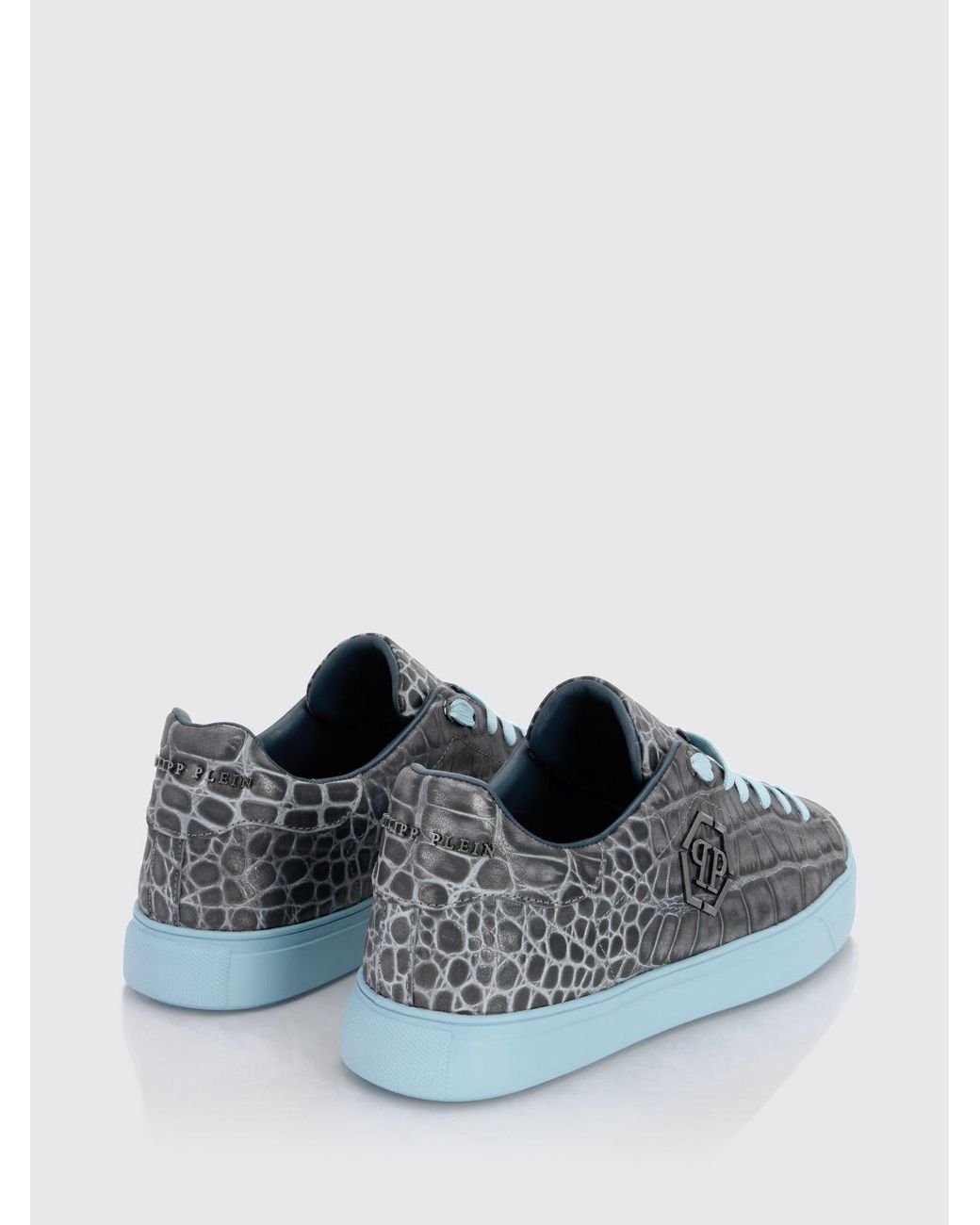 Philipp Plein Blue Crocodile-Print Leather Low-Top Sneakers With Hexagon Logo for men
