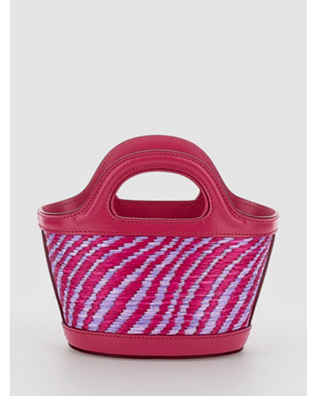 Marni Pink Tropicalia Mini Raffia And Leather Bag With Embroidered Logo