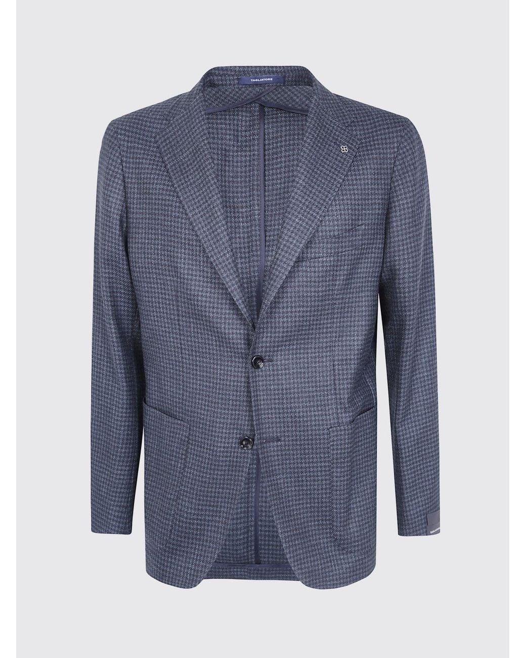 Tagliatore Blue Single-Breasted Check Blazer for men