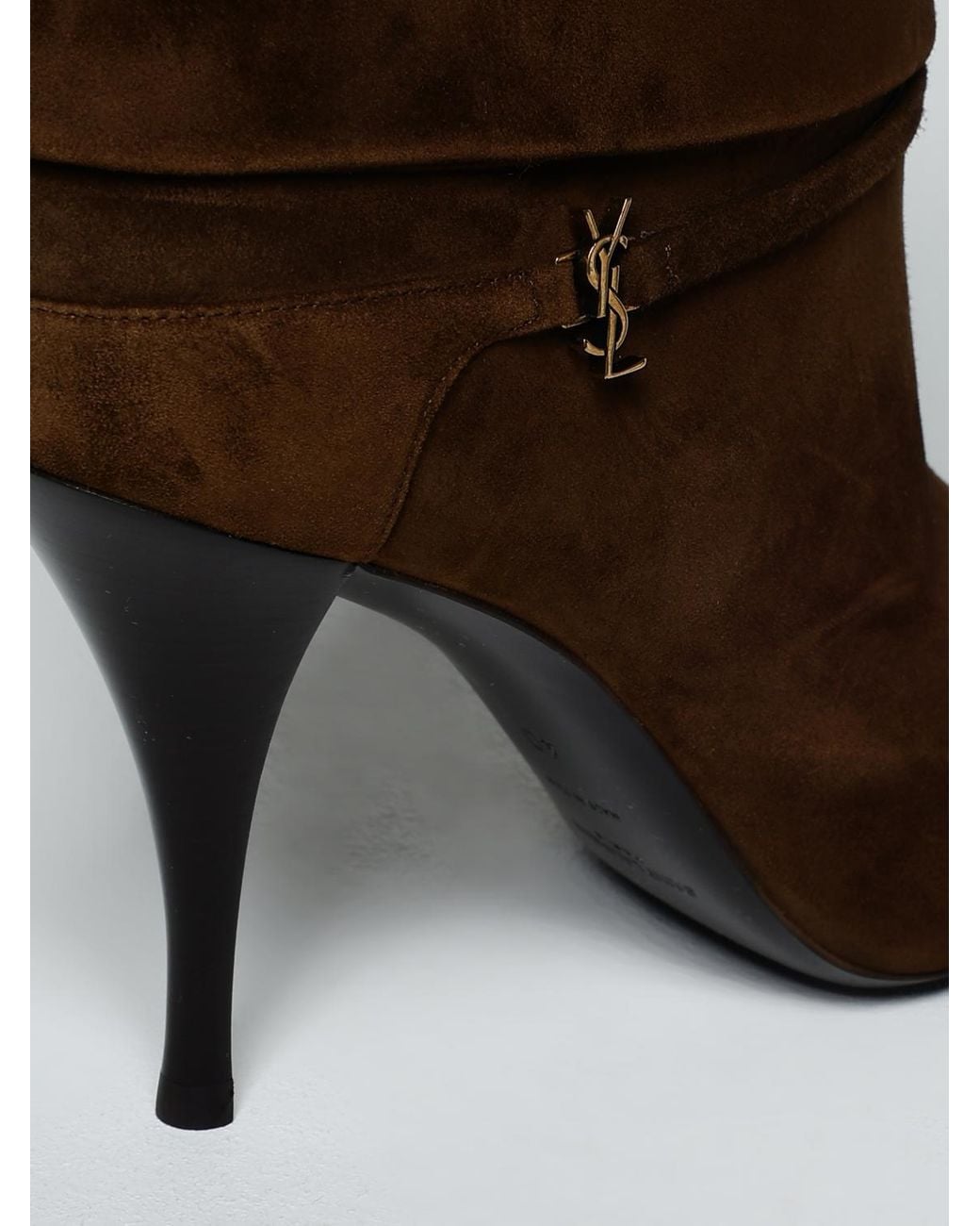 Saint Laurent Brown Niki Suede Ankle Boots With Stiletto Heel And Logo