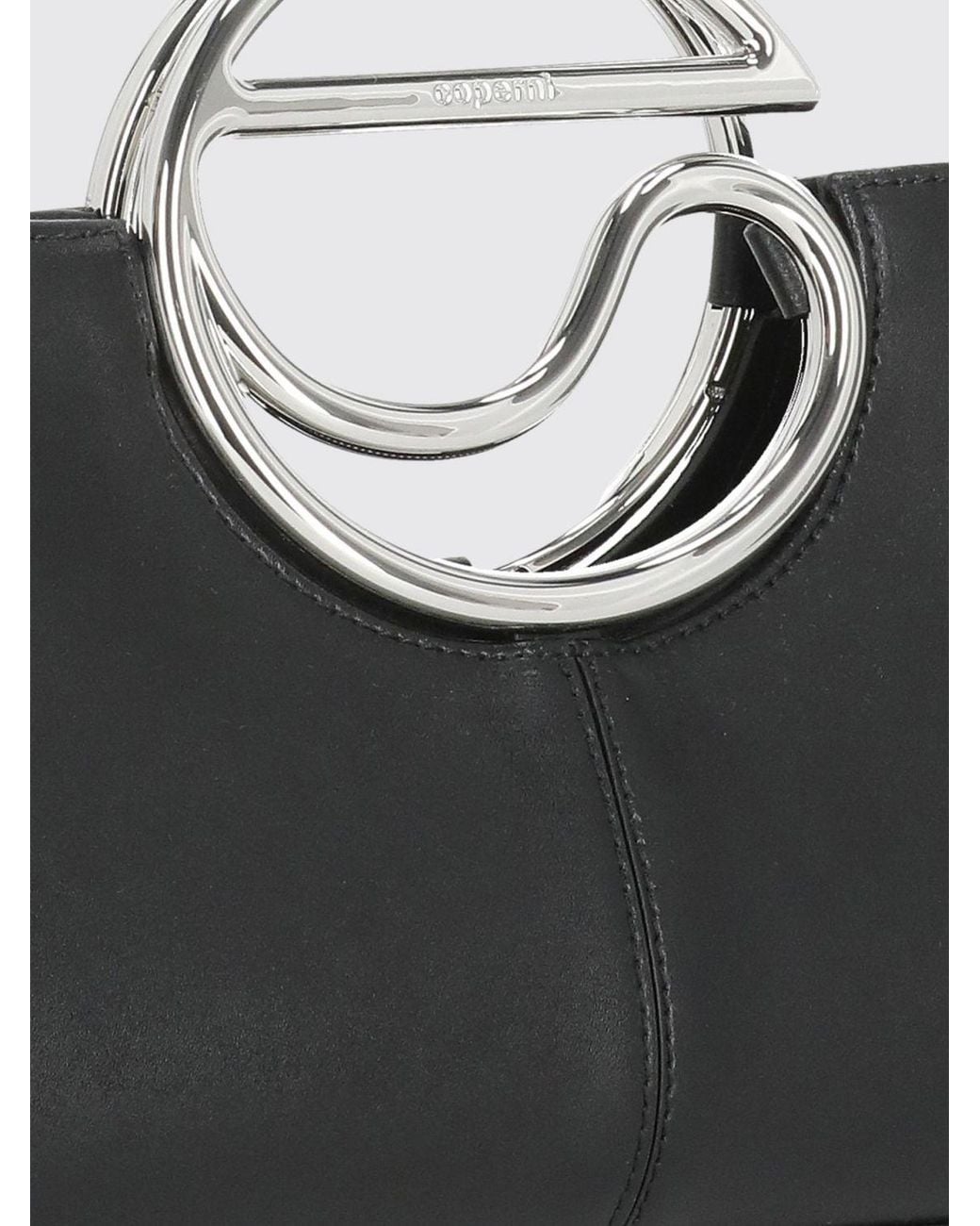 Coperni Black Calf Leather Handbag With Metal Handle And Shoulder Strap