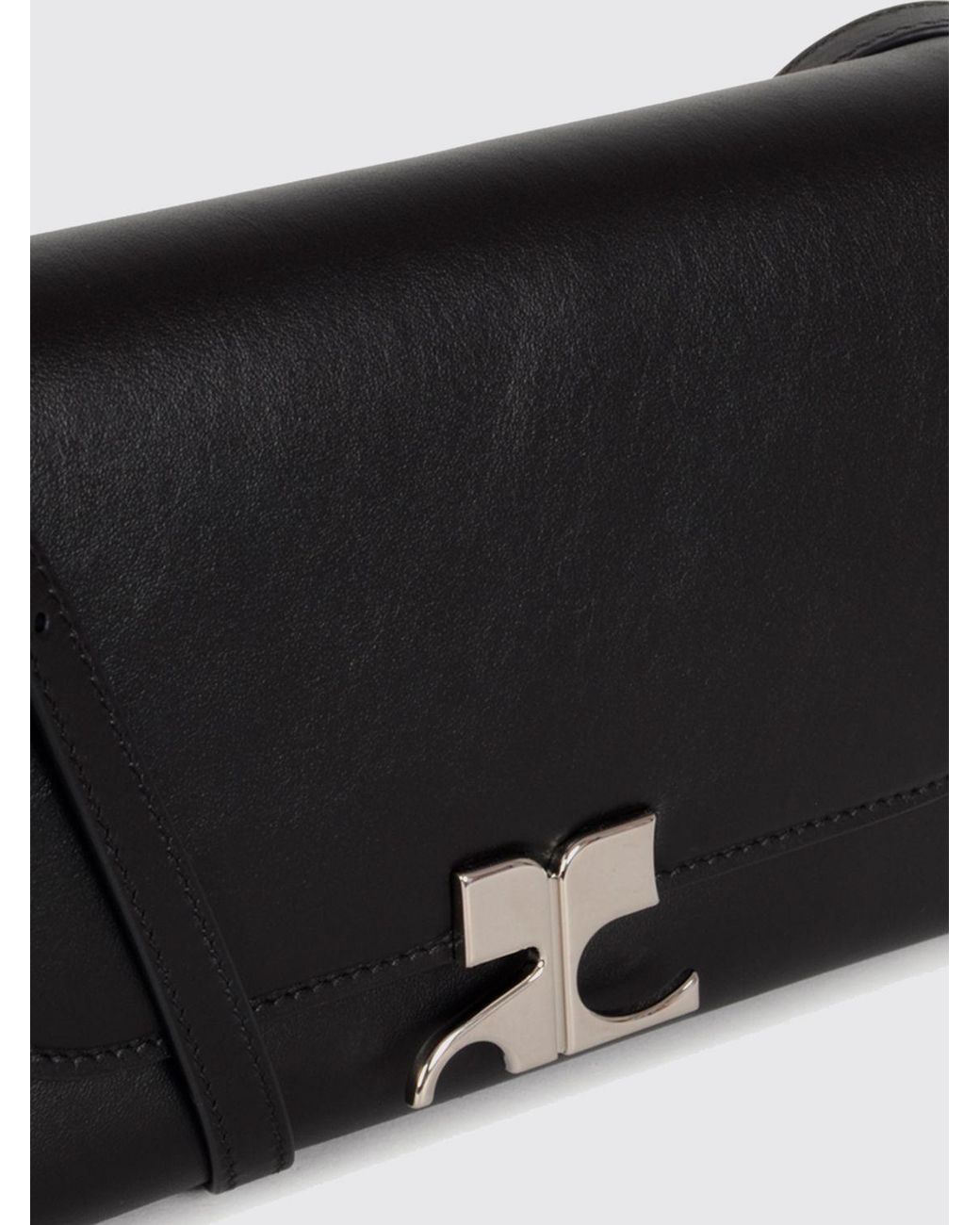 Courreges Black CourrÈ Ges Icotype Leather Shoulder Bag With Contrasting Metal Logo