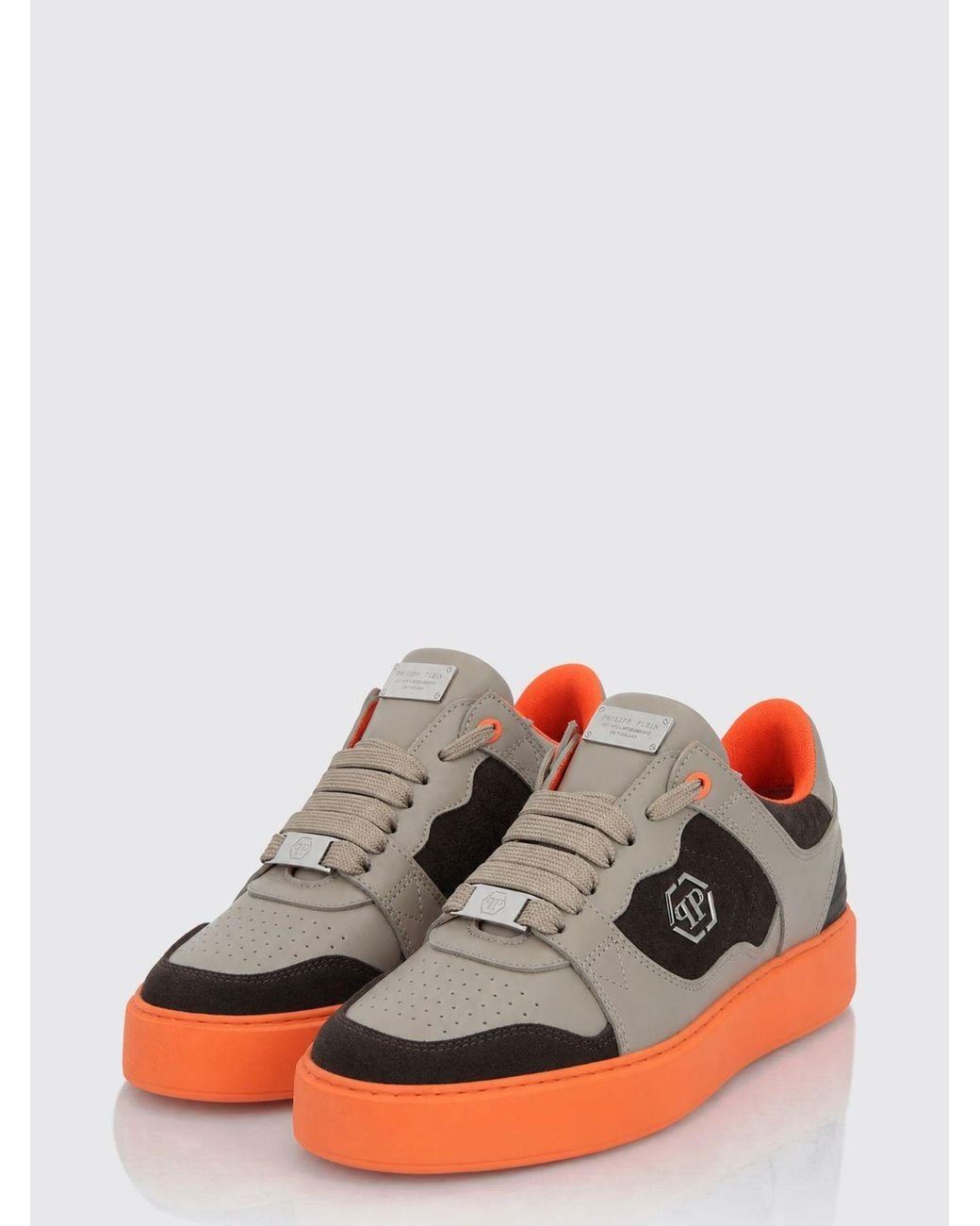 Philipp Plein Red Bicolour Leather And Suede Low-Top Trainers With Hexagon Logo for men