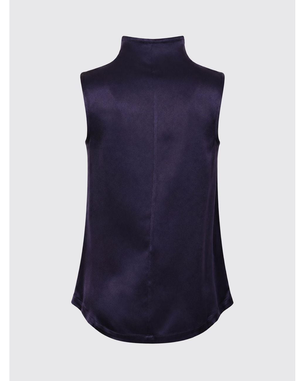 Liviana Conti Purple Sleeveless Draped Satin Blouse With Ruffled Collar