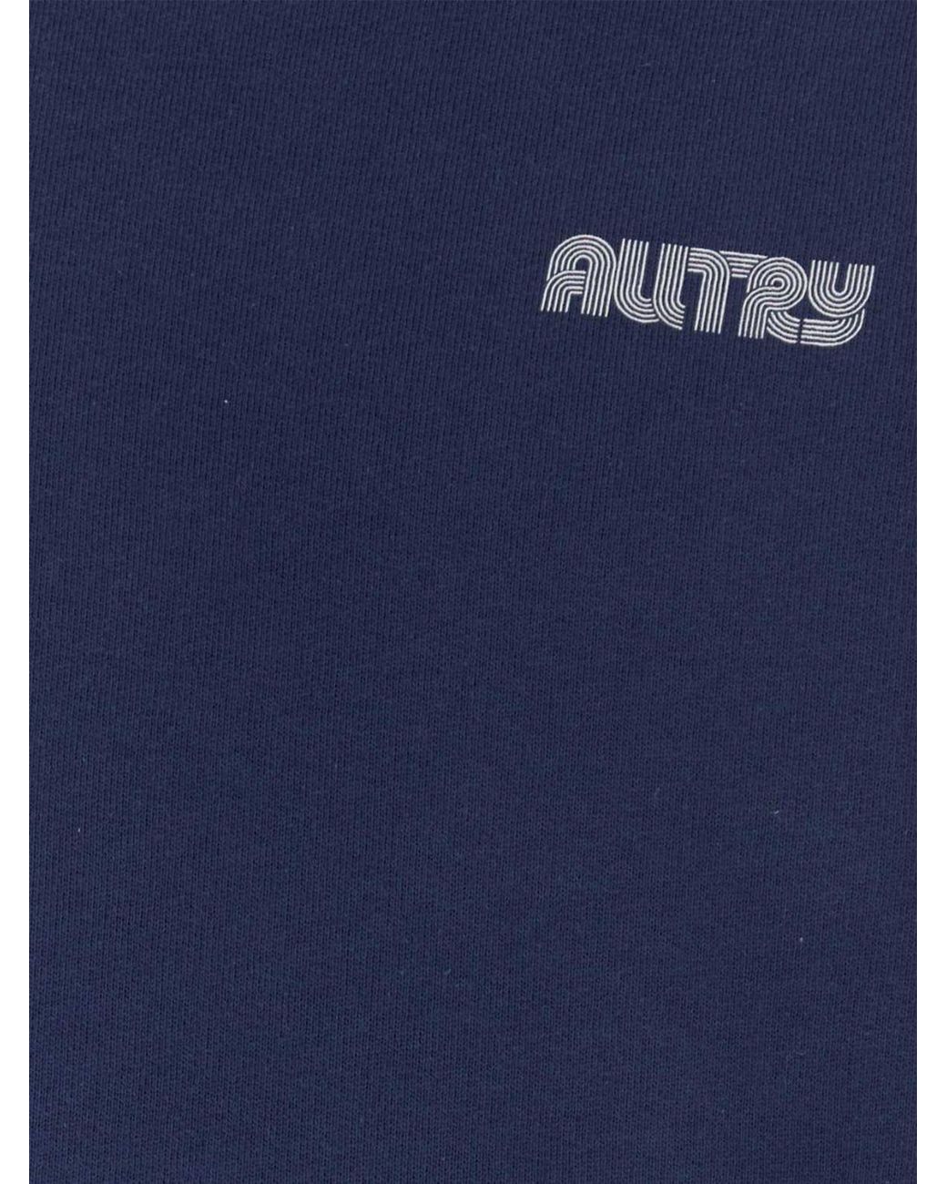 Autry Blue Cotton Crewneck Jumper With Contrast Logo And Dropped Shoulders for men