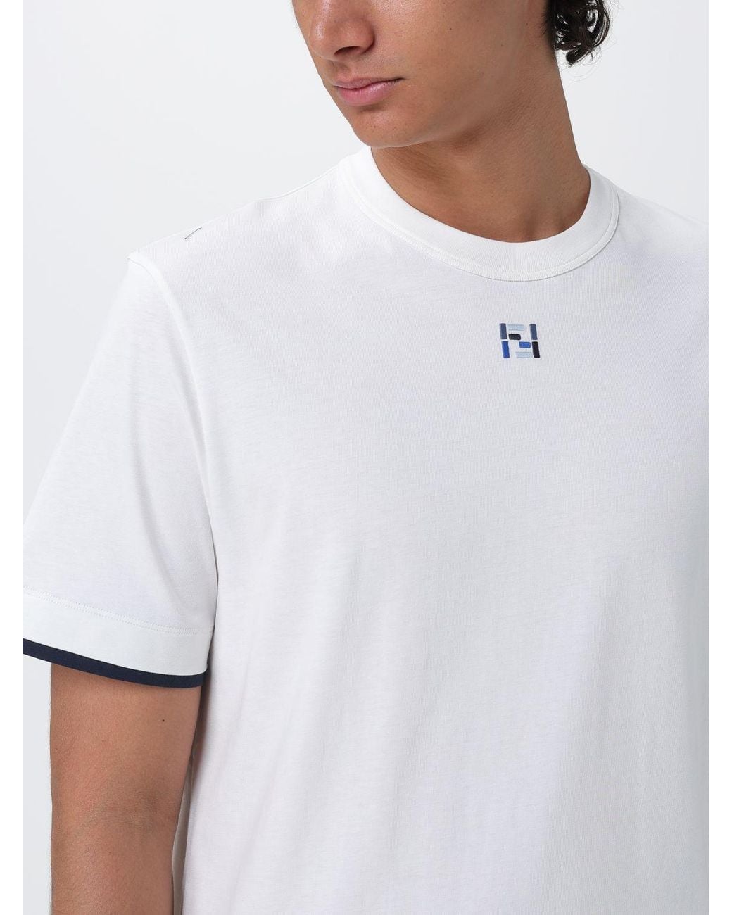 Fendi White Cotton T-Shirt With Ff Monogram And Contrast Trims for men