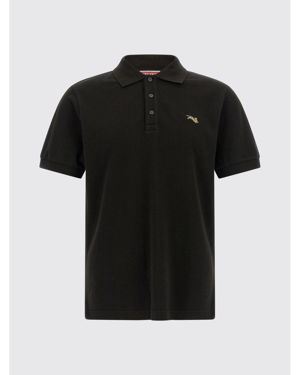 KENZO Black Logo Patch Short-Sleeved Cotton Polo Shirt for men