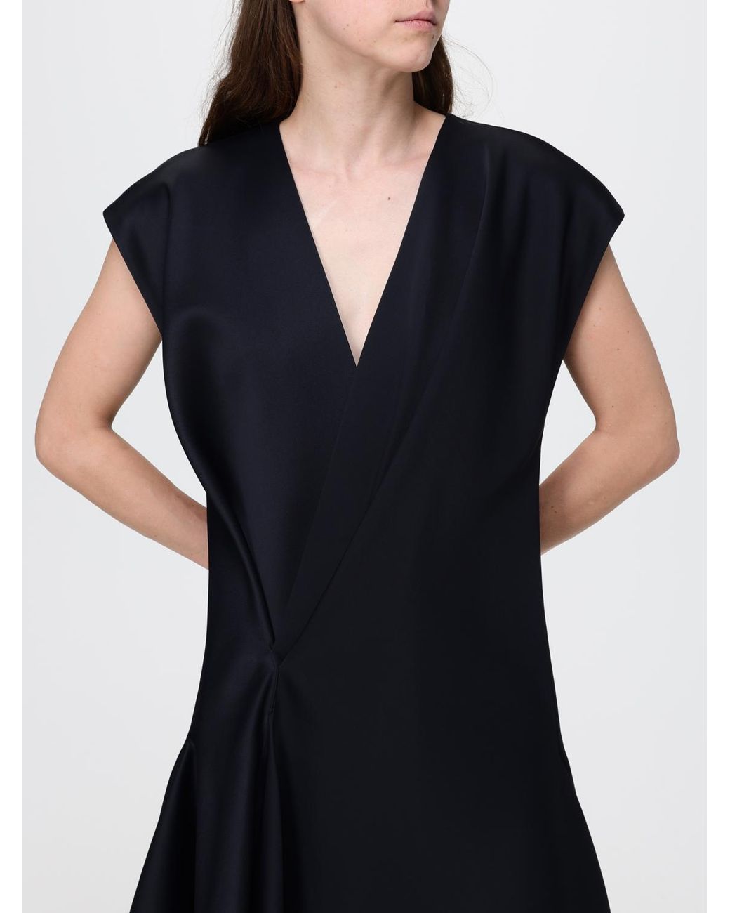 Khaite Blue Sleeveless Asymmetrical V-Neck Mini Dress