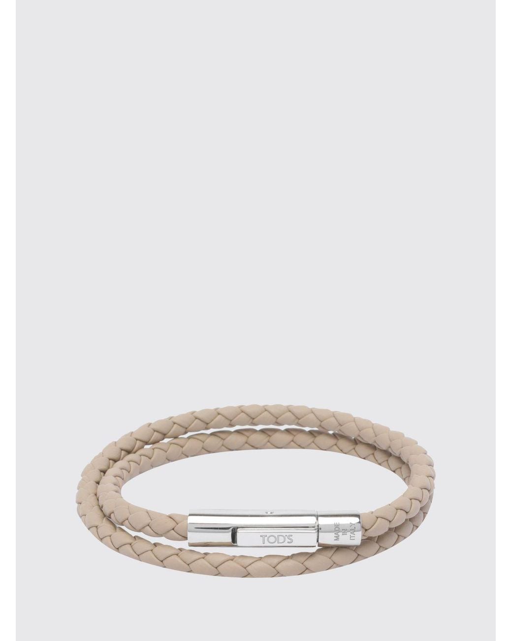 Tod's Natural Mycolors Braided Calfskin Bracelet With Engraved Logo for men