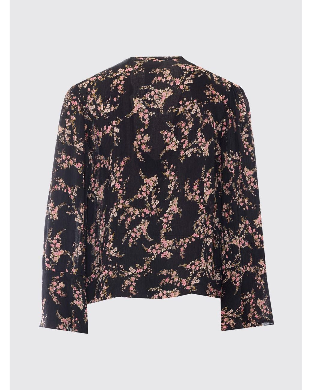 Twinset Black Floral Print Viscose Shirt With V-Neck
