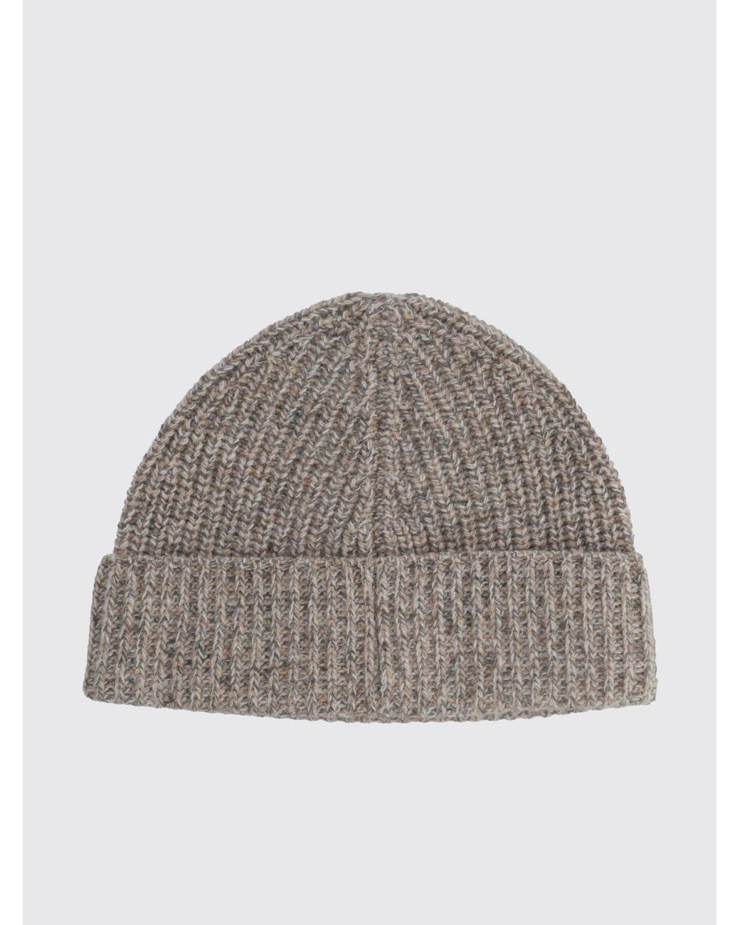 Aspesi Gray Ribbed Wool Beanie Hat With Turn-Up Cuff