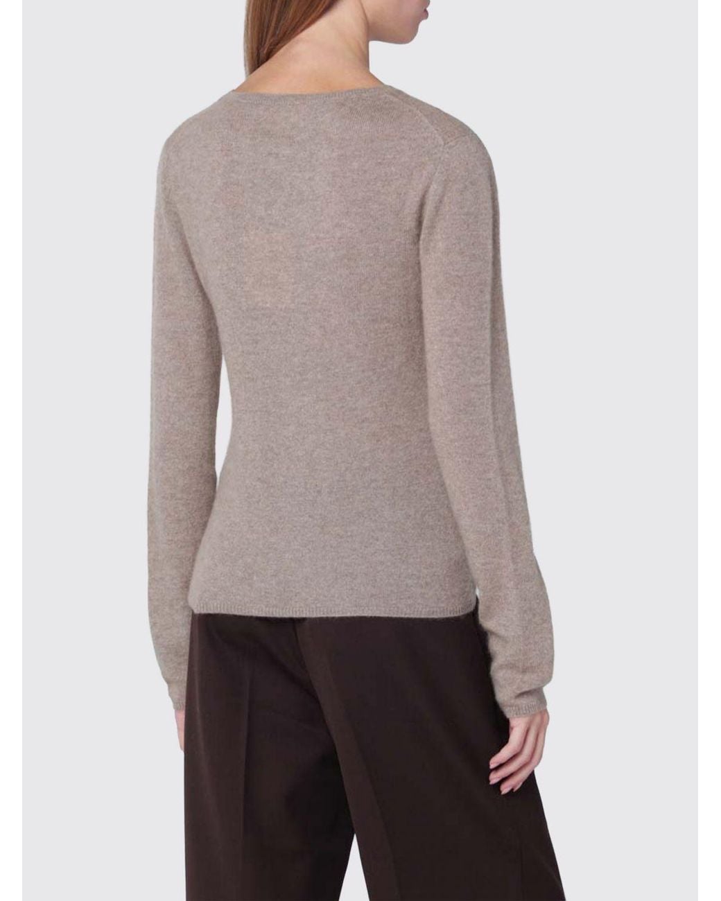 Almada Label Gray Crewneck Pure Cashmere Sweater With Ribbed Trims