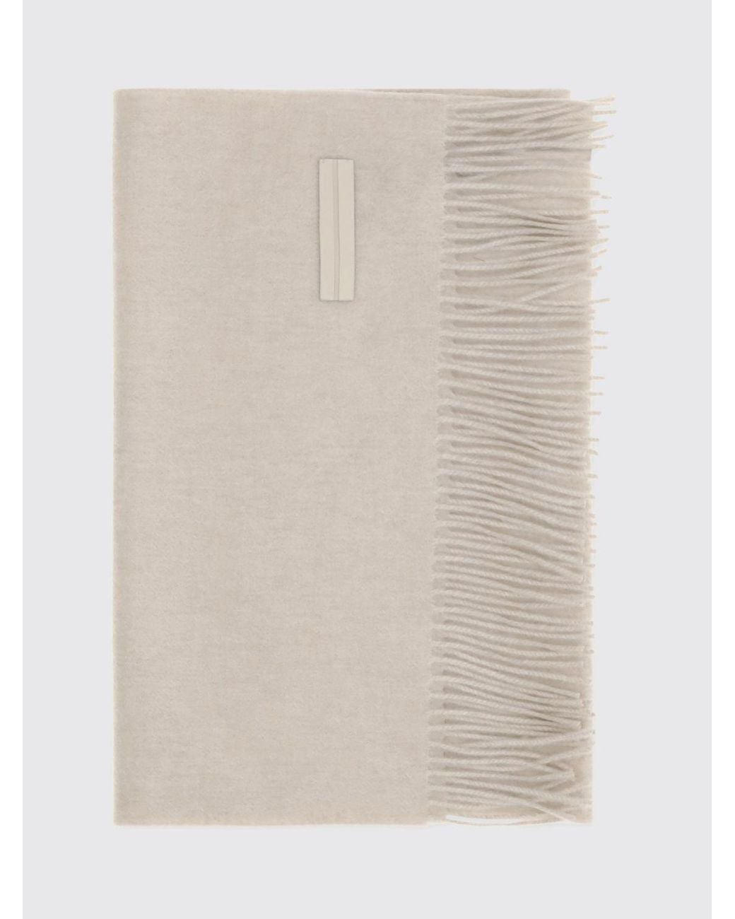 Zegna Natural Rectangular 100% Cashmere Scarf With Fringed Hem And Logo for men