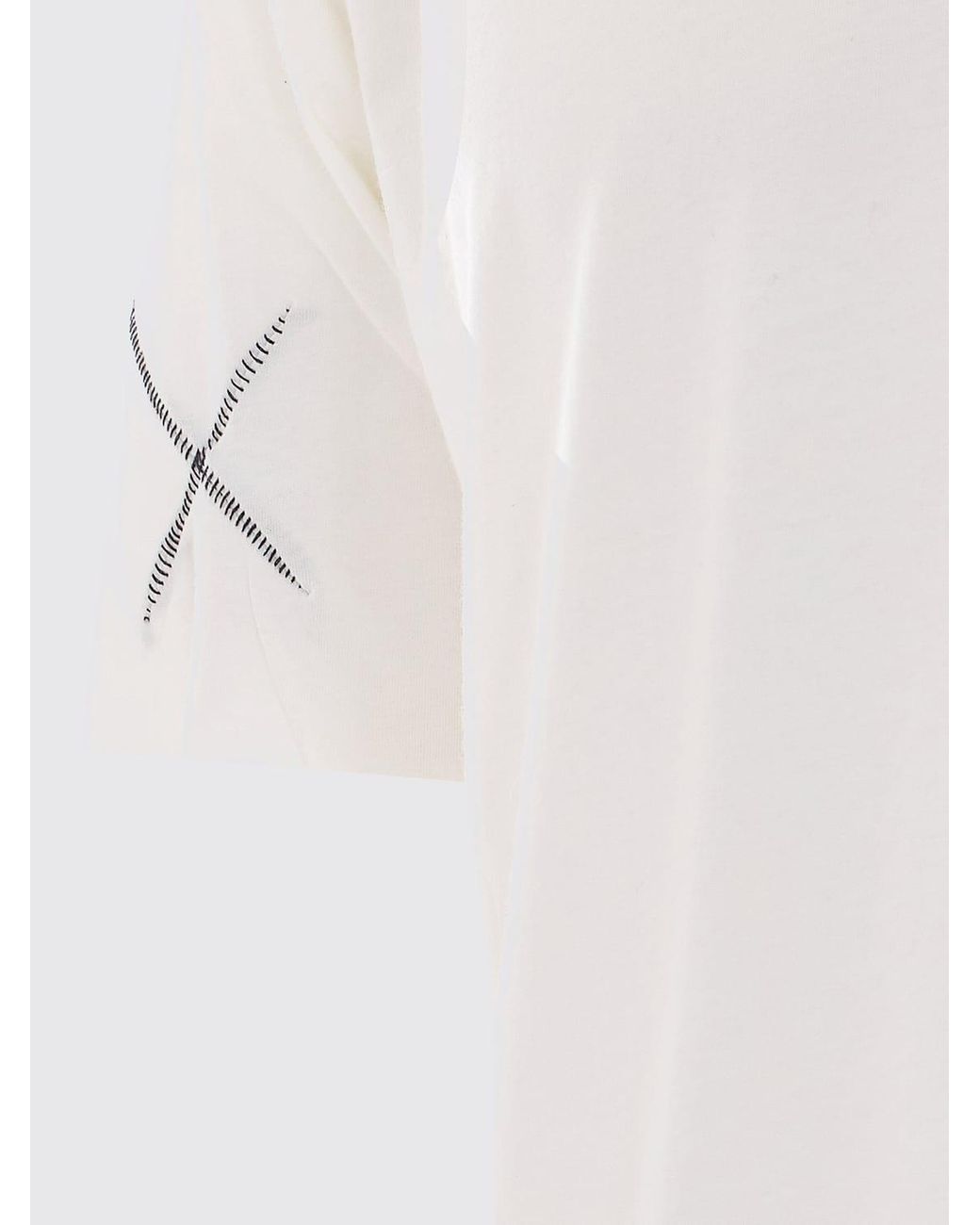 Thom Krom White Longline Cotton Crewneck T-Shirt With Contrast Logo for men