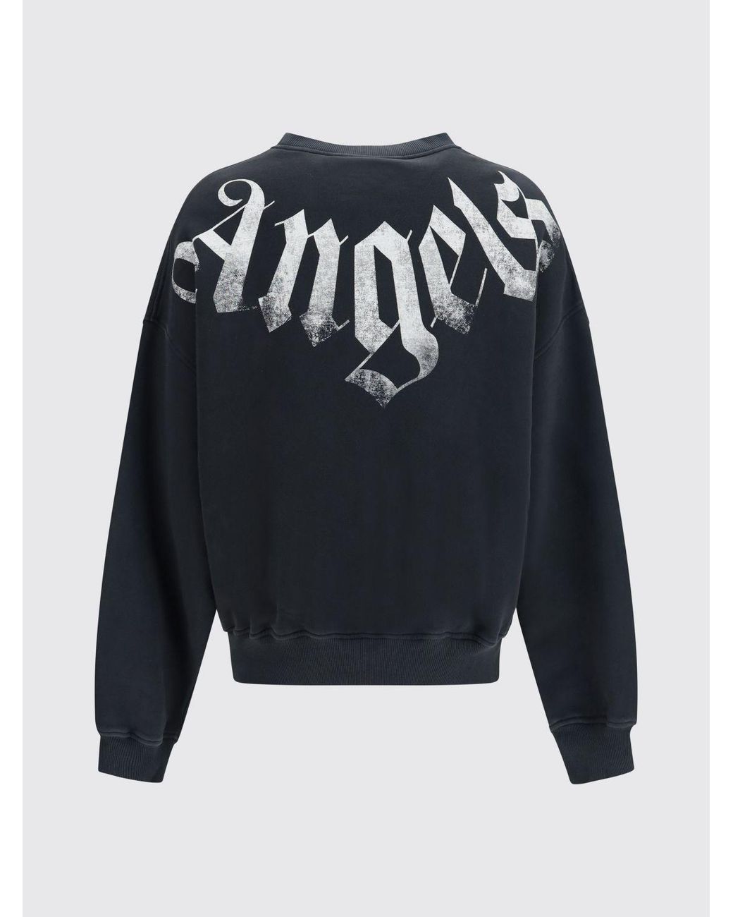 Palm Angels Blue Crewneck Cotton Sweatshirt With Contrast Logo And Dropped Shoulders for men