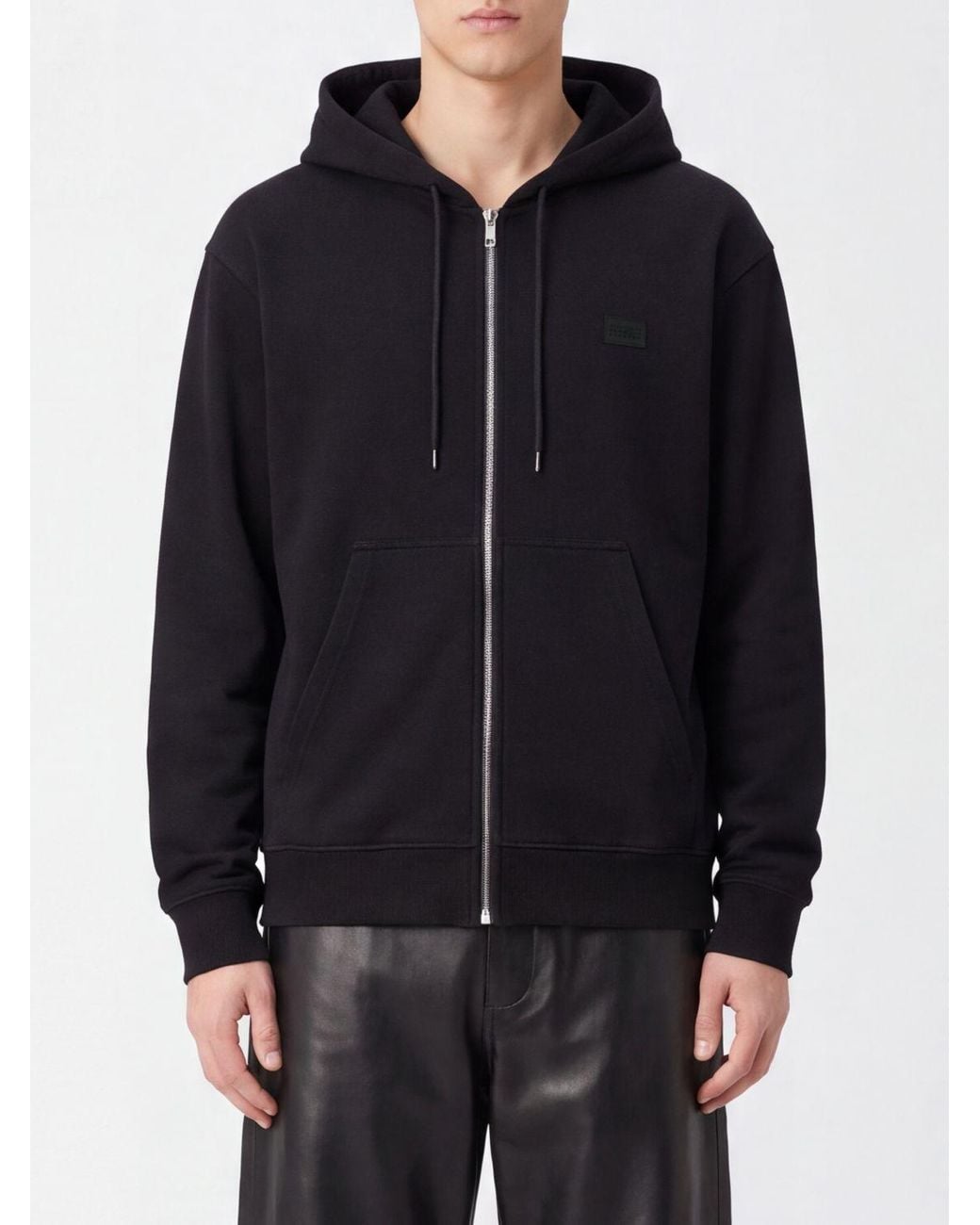 MM6 by Maison Margiela Black Cotton Zip-Up Hoodie With Tonal Logo for men
