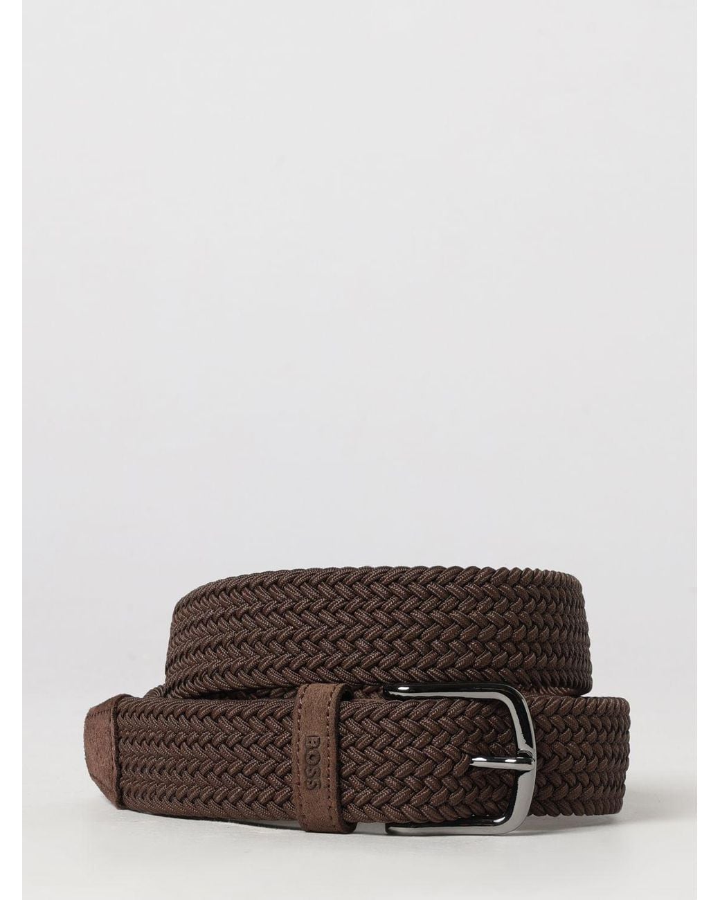Boss Brown Adjustable Woven Leather Belt With Pin Buckle for men