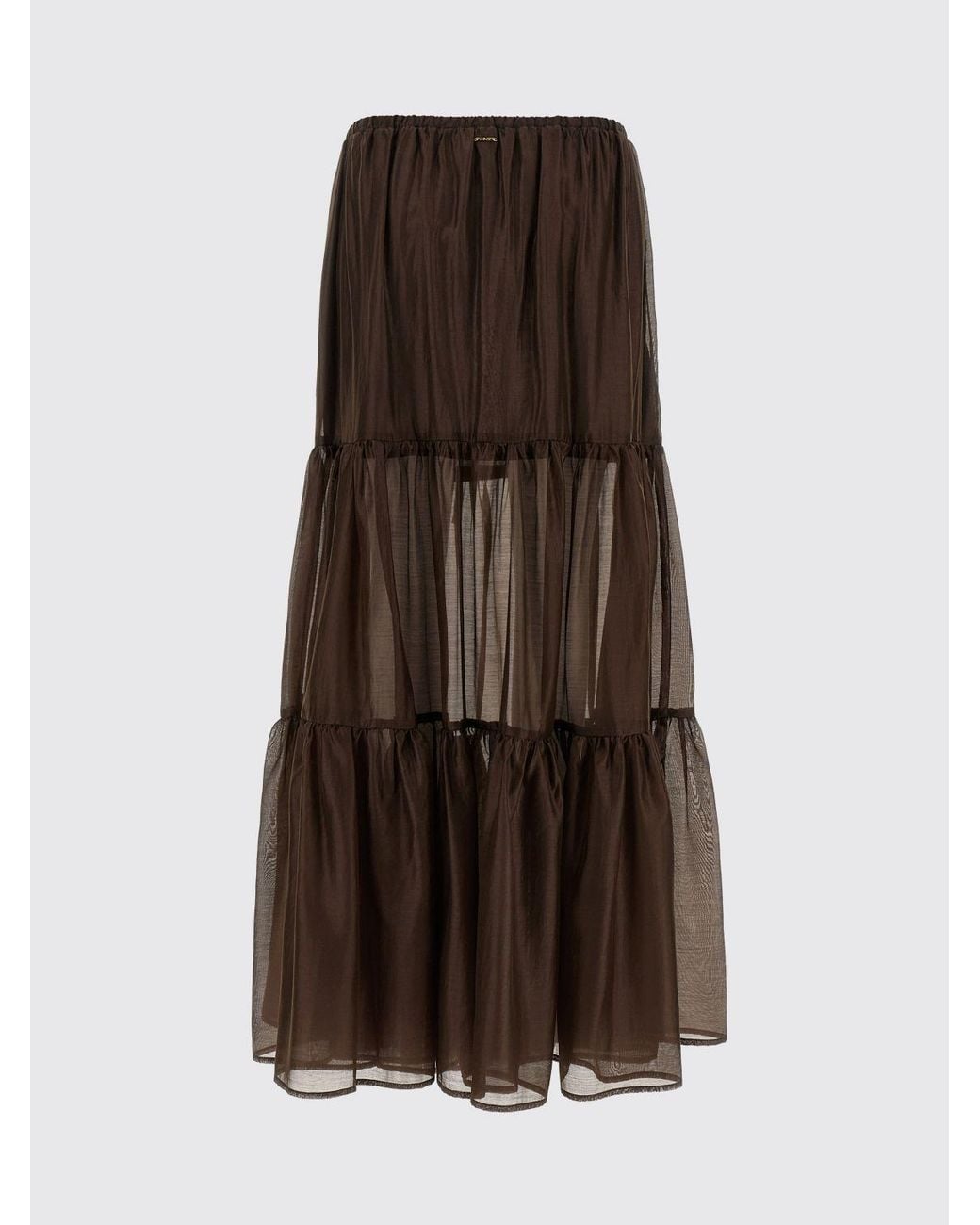 Twinset Brown A-Line Tulle Midi Skirt With High Elasticated Waist And Drawstring
