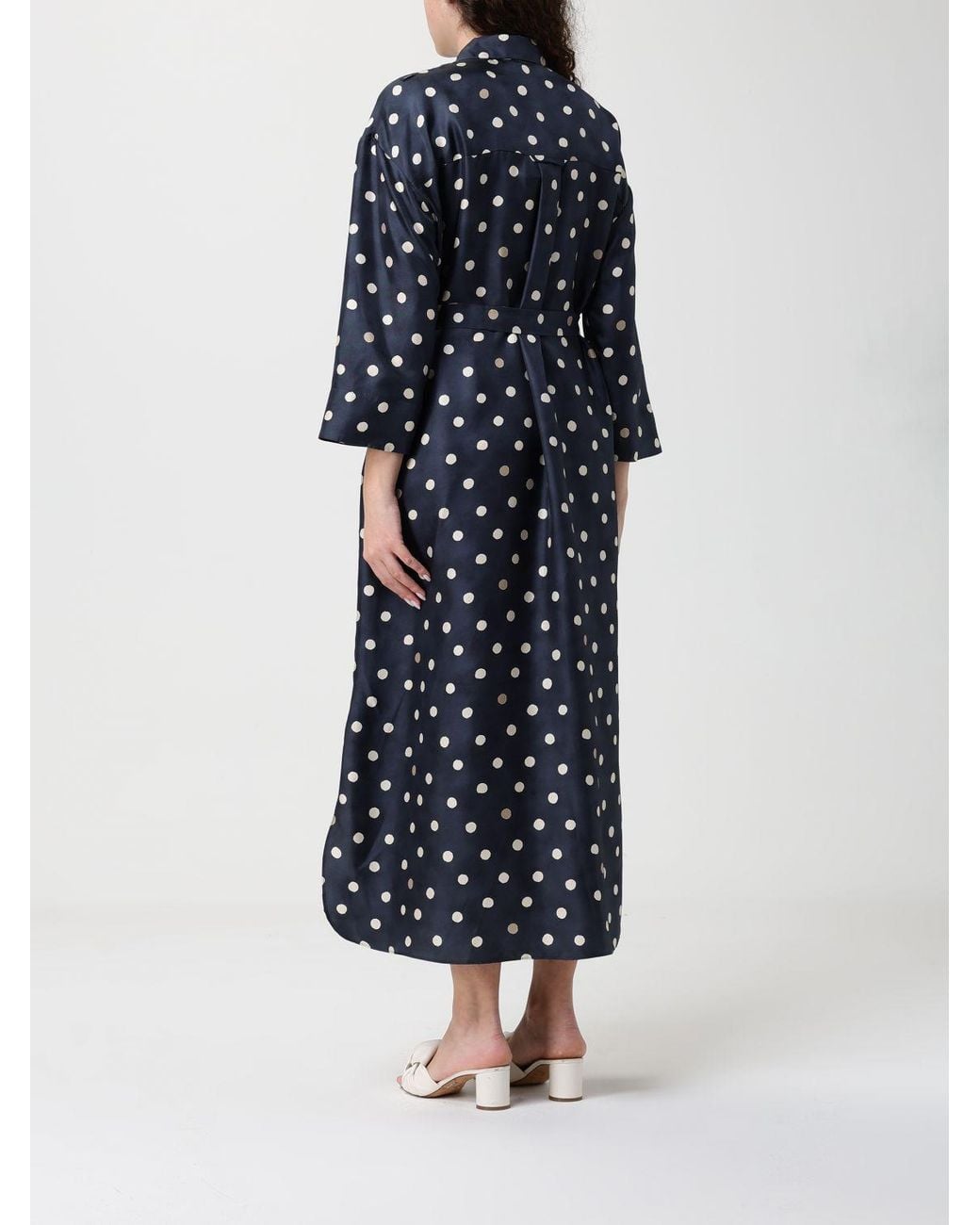 Max Mara Blue Polka Dot Twill Chemisier Dress